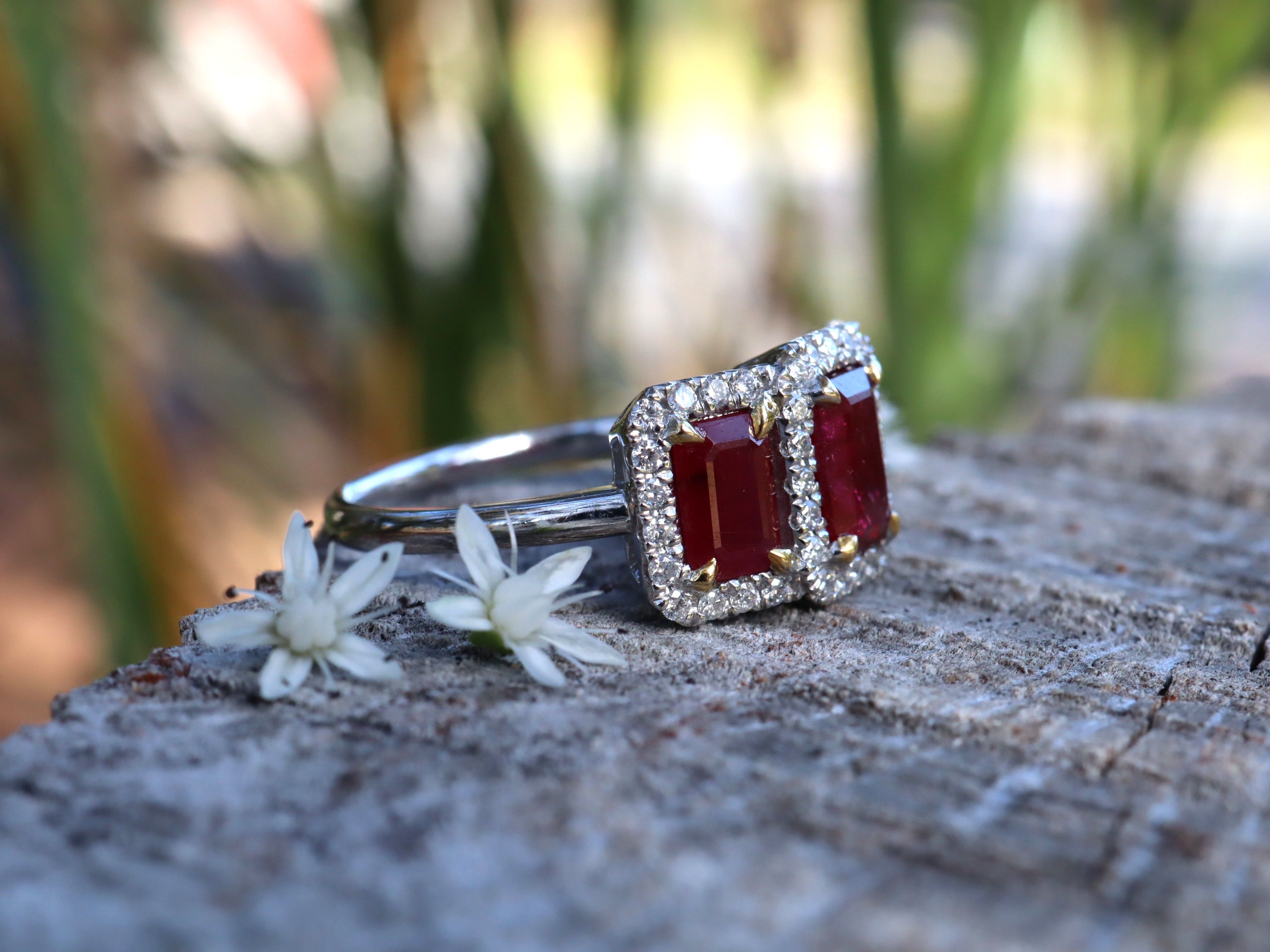 Ruby and Diamond Trilogy Ring in Platinum