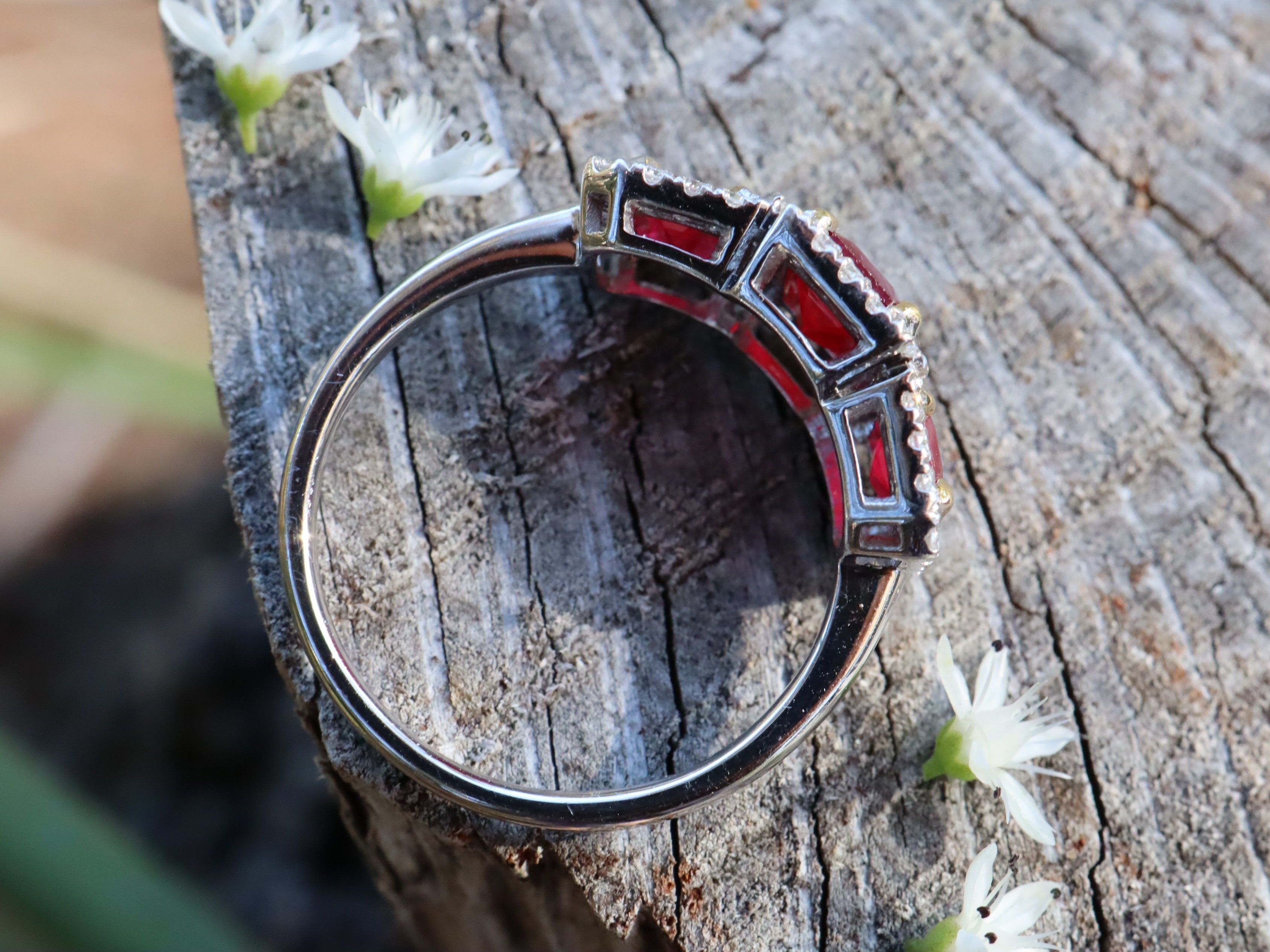 Ruby and Diamond Trilogy Ring in Platinum