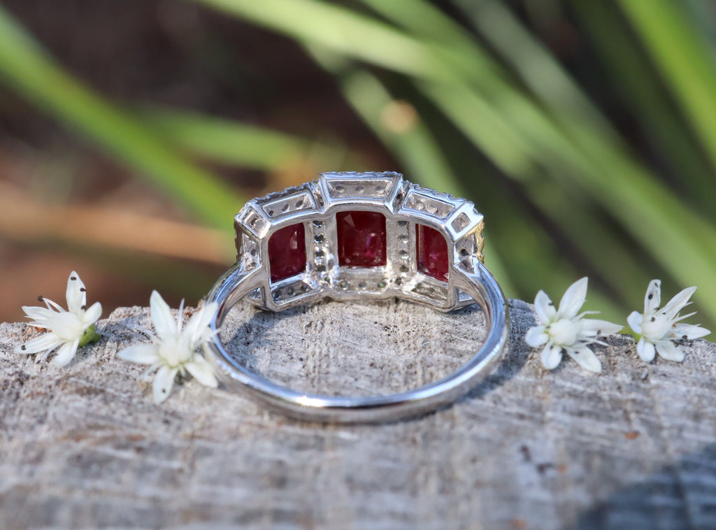 Ruby and Diamond Trilogy Ring in Platinum