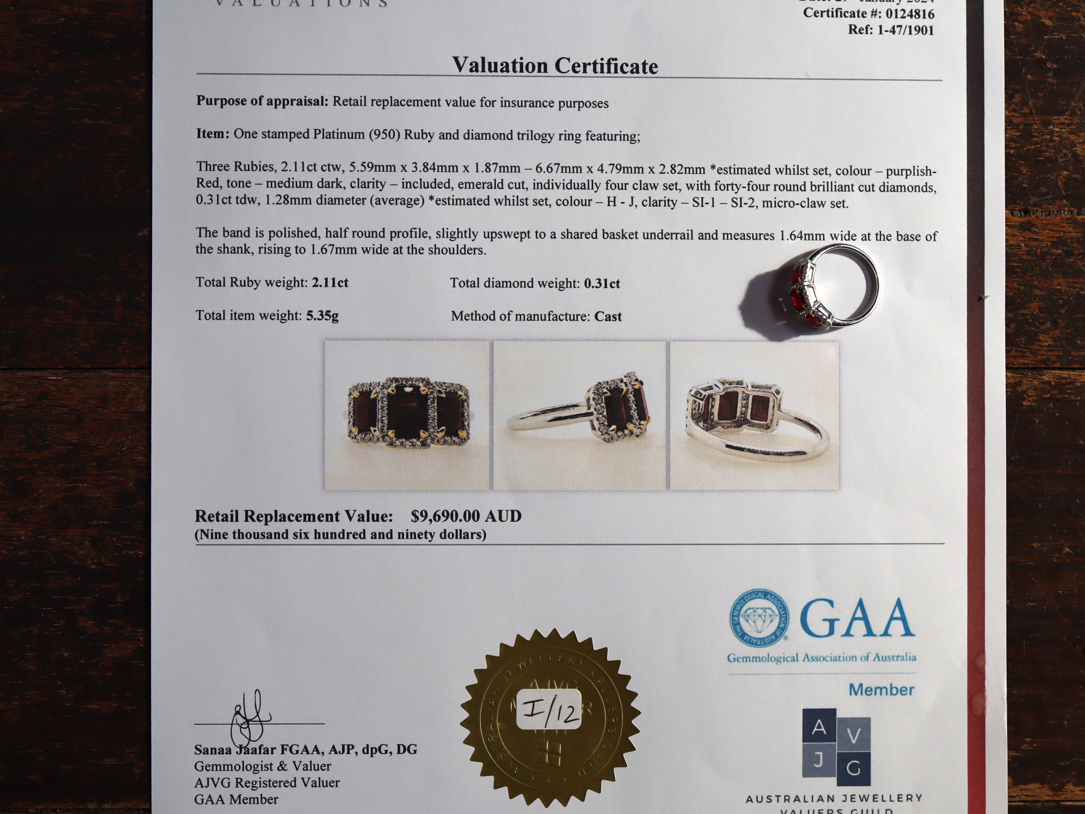 Ruby and Diamond Trilogy Ring in Platinum