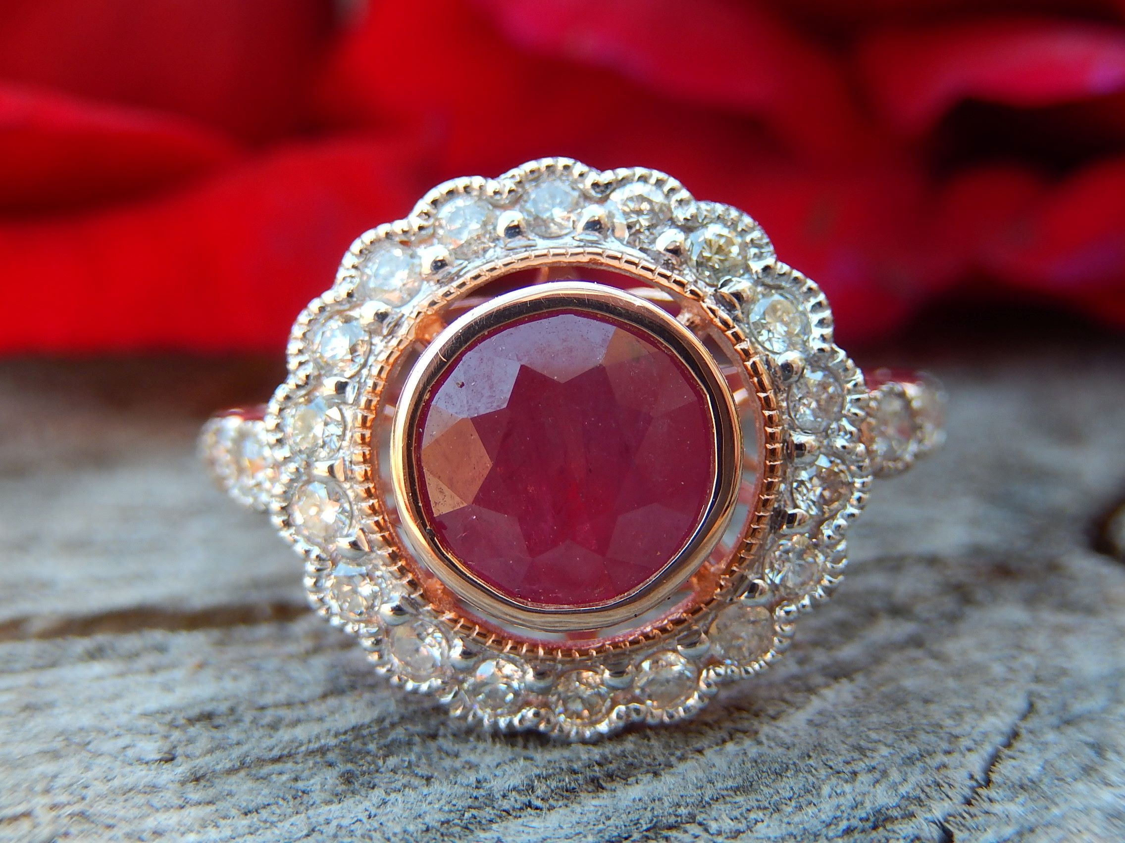 1.67ct Ruby and Diamond Ring in 14ct Rose and White Gold