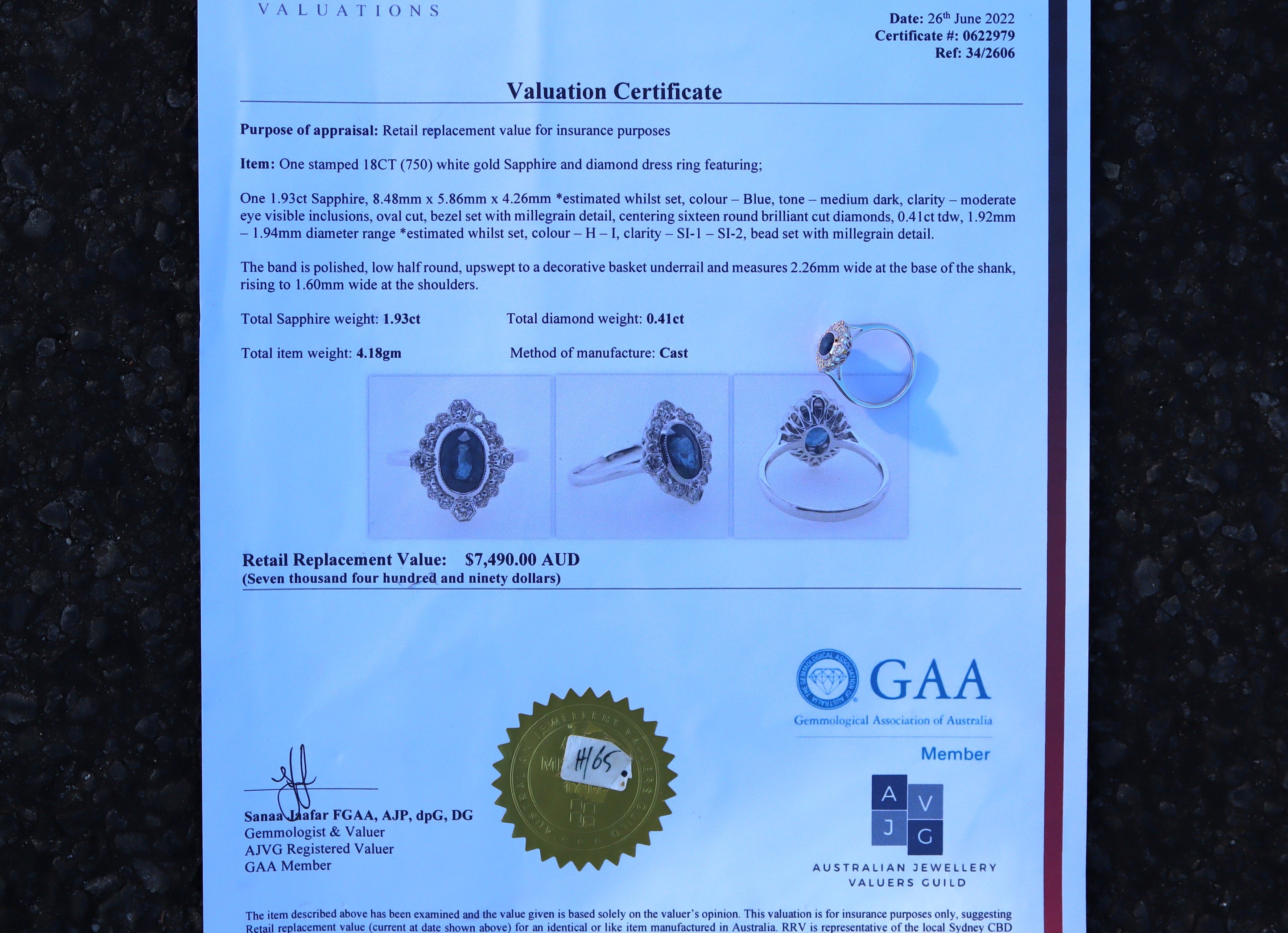 Sapphire and Diamond Ring in 18ct White Gold