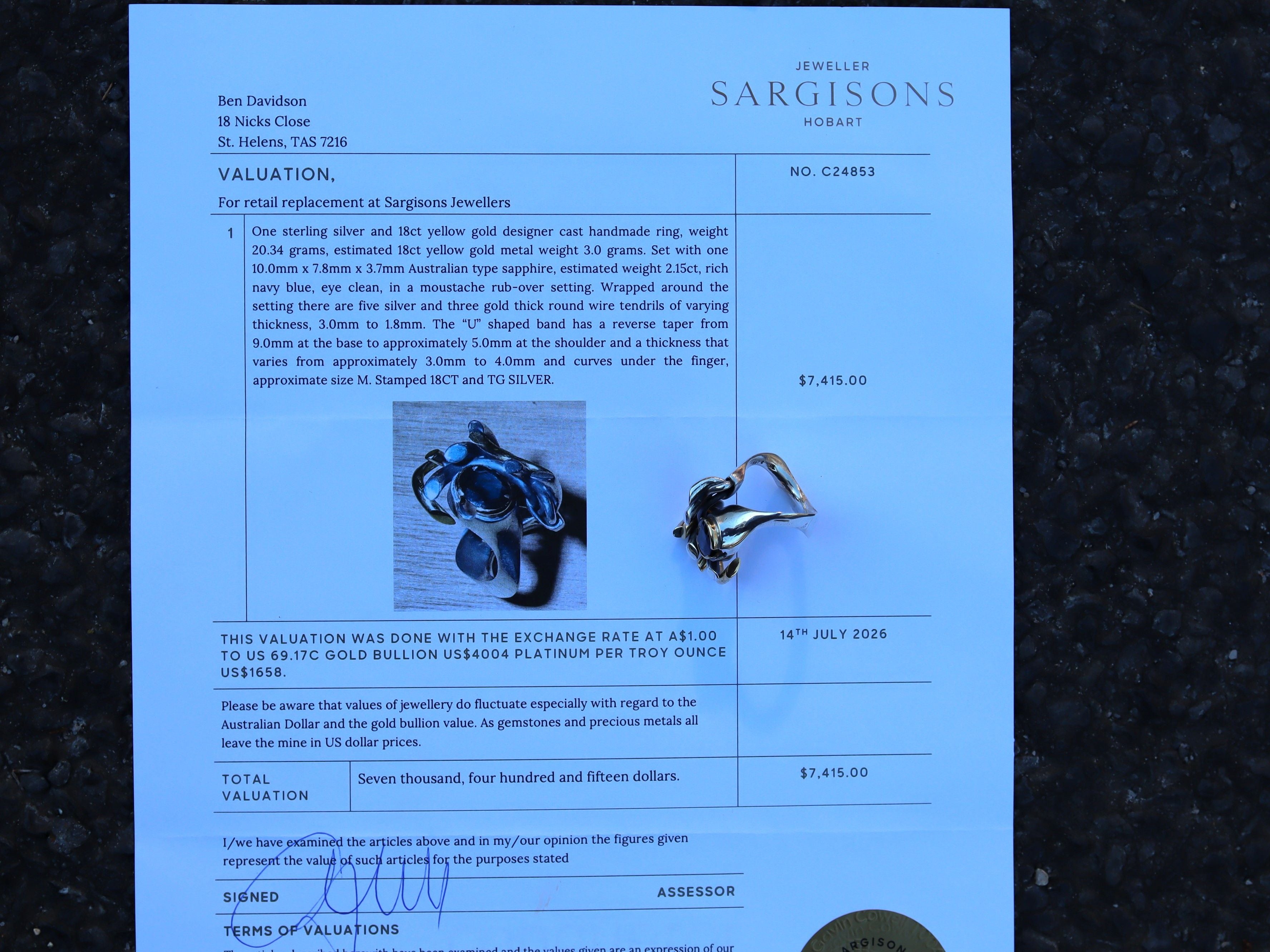 Australian Sapphire in 18ct and Sterling
