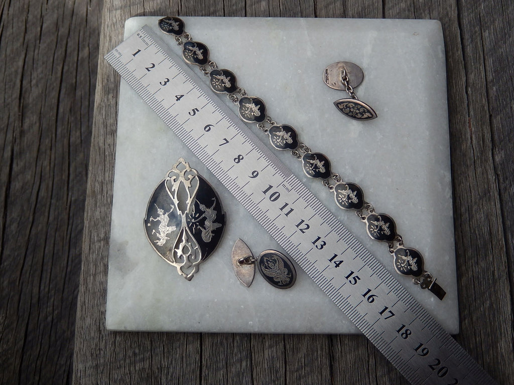 Siam Sterling Silver Brooch and Cufflinks