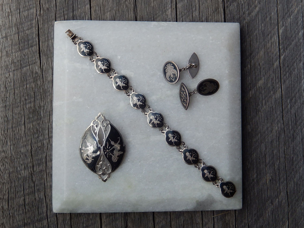 Siam Sterling Silver Brooch and Cufflinks