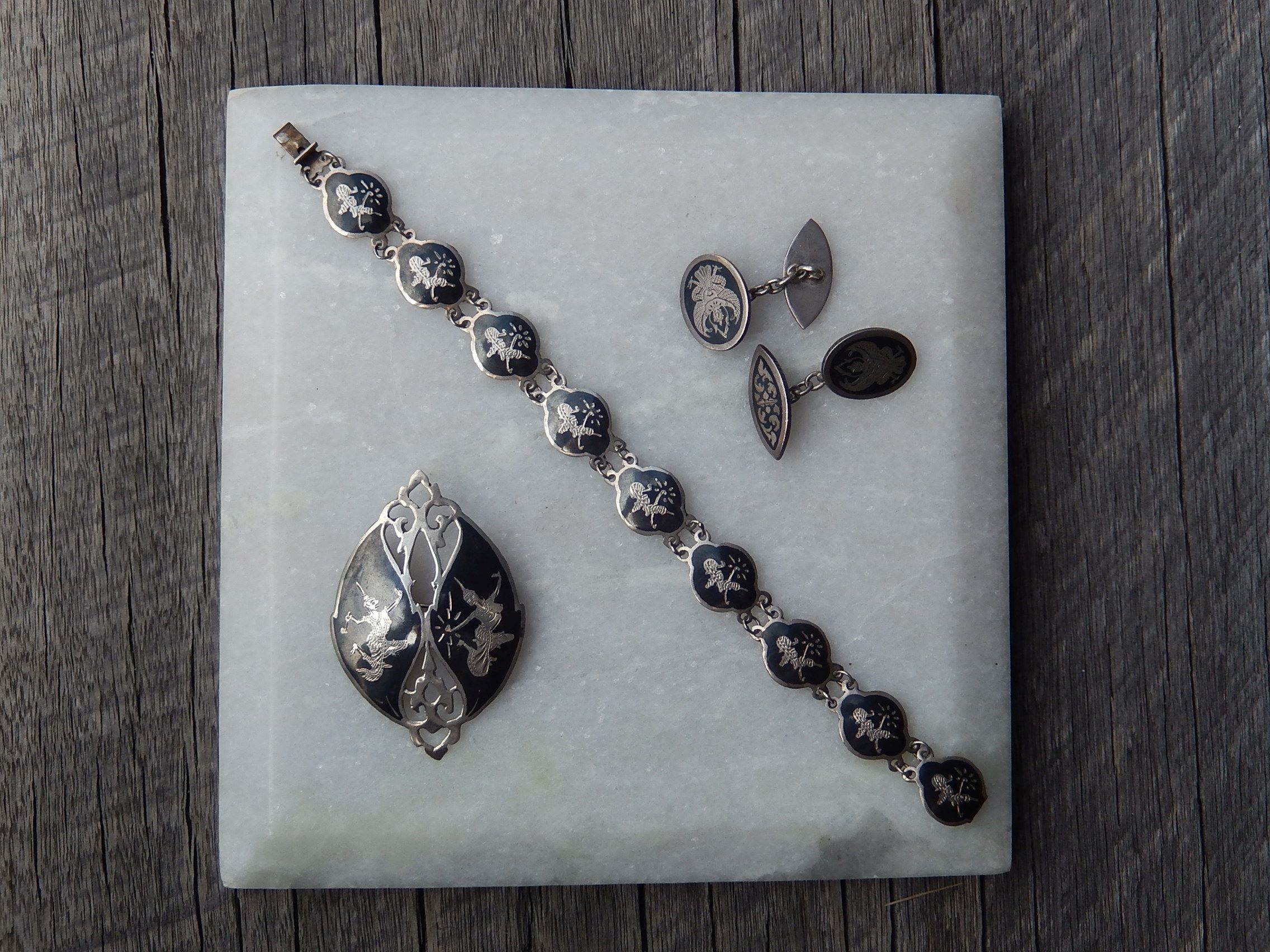 Siam Sterling Silver Brooch and Cufflinks