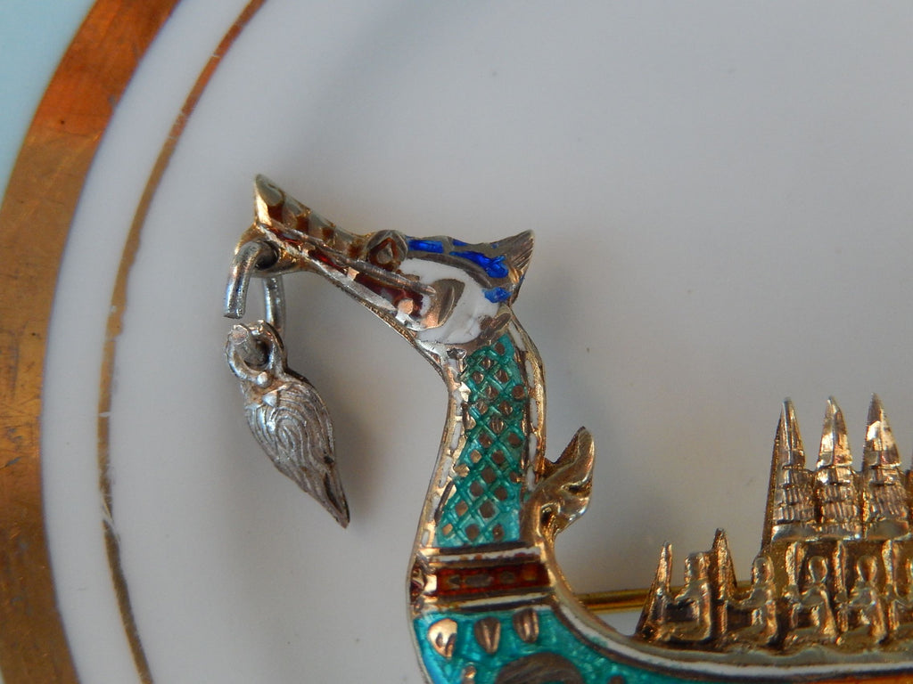 Siam Sterling and Enamel Boat Brooch