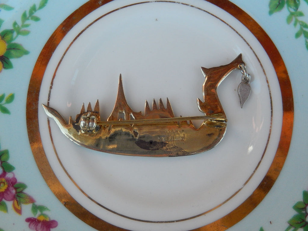 Siam Sterling and Enamel Boat Brooch