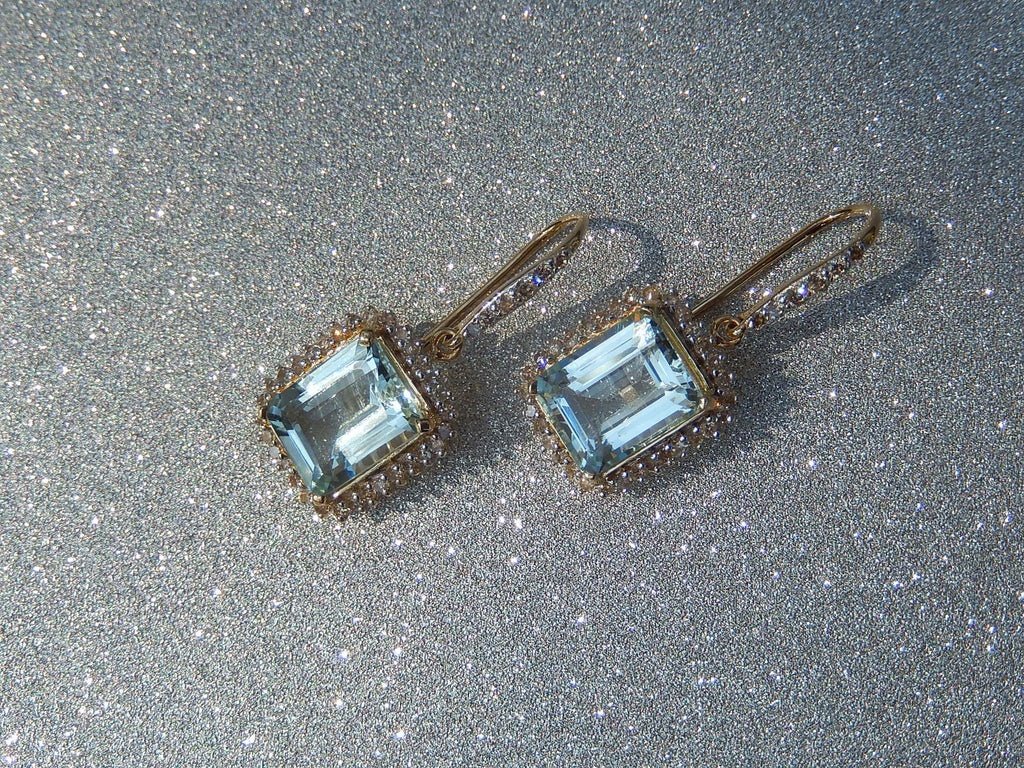 Aquamarine and Diamond Earrings in 14ct Gold