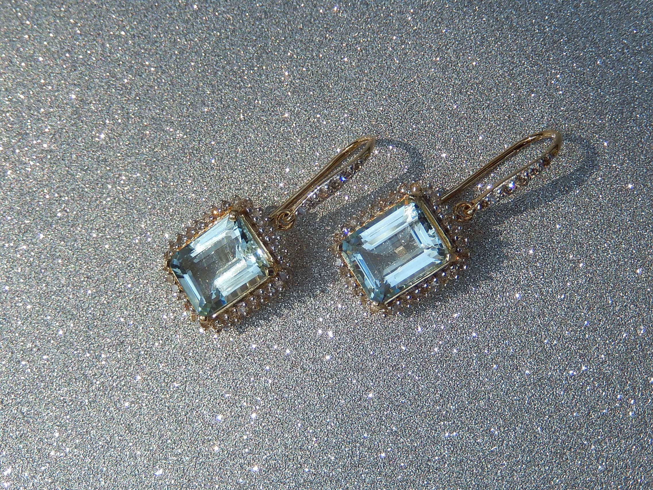 Aquamarine and Diamond Earrings in 14ct Gold