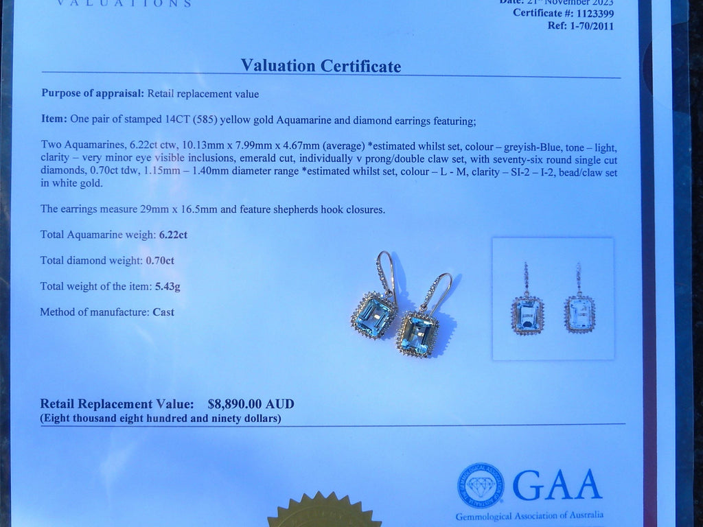 Aquamarine and Diamond Earrings in 14ct Gold