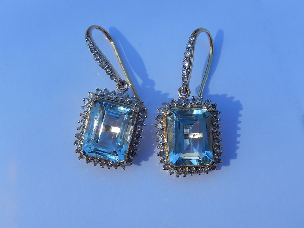 Aquamarine and Diamond Earrings in 14ct Gold