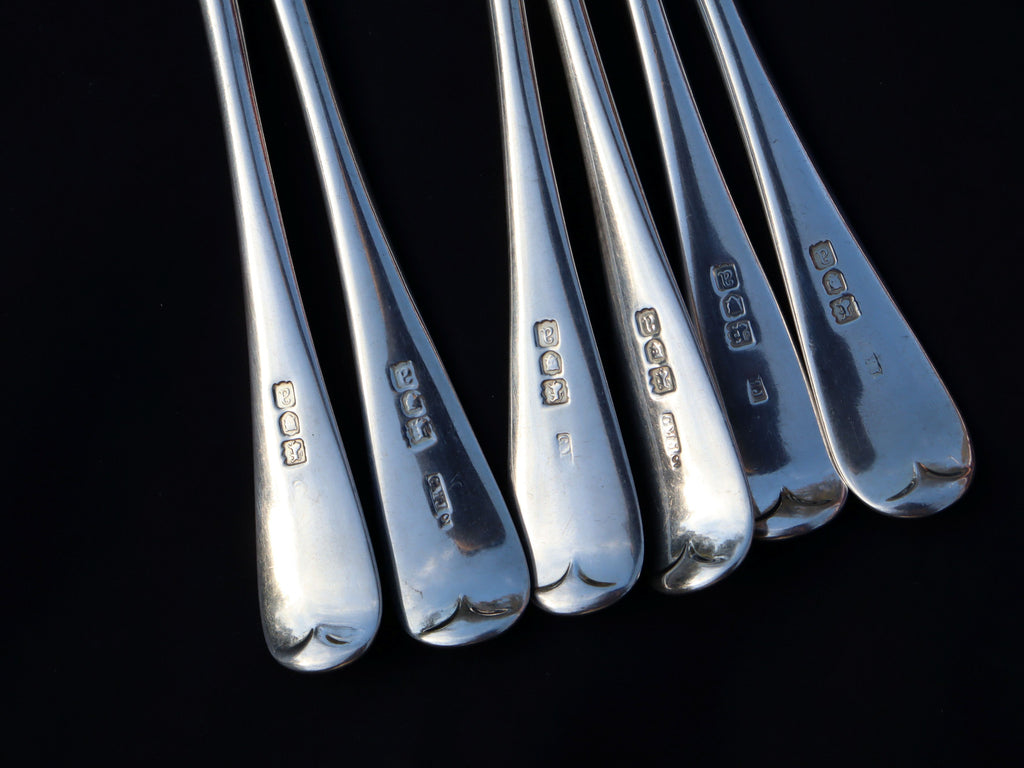 Set of 6 Sterling Silver Spoons, London 1896