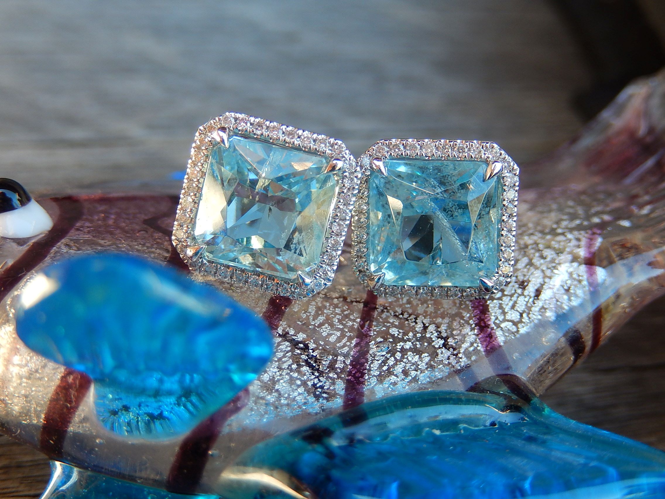 Aquamarine and Diamond Earrings in Platinum