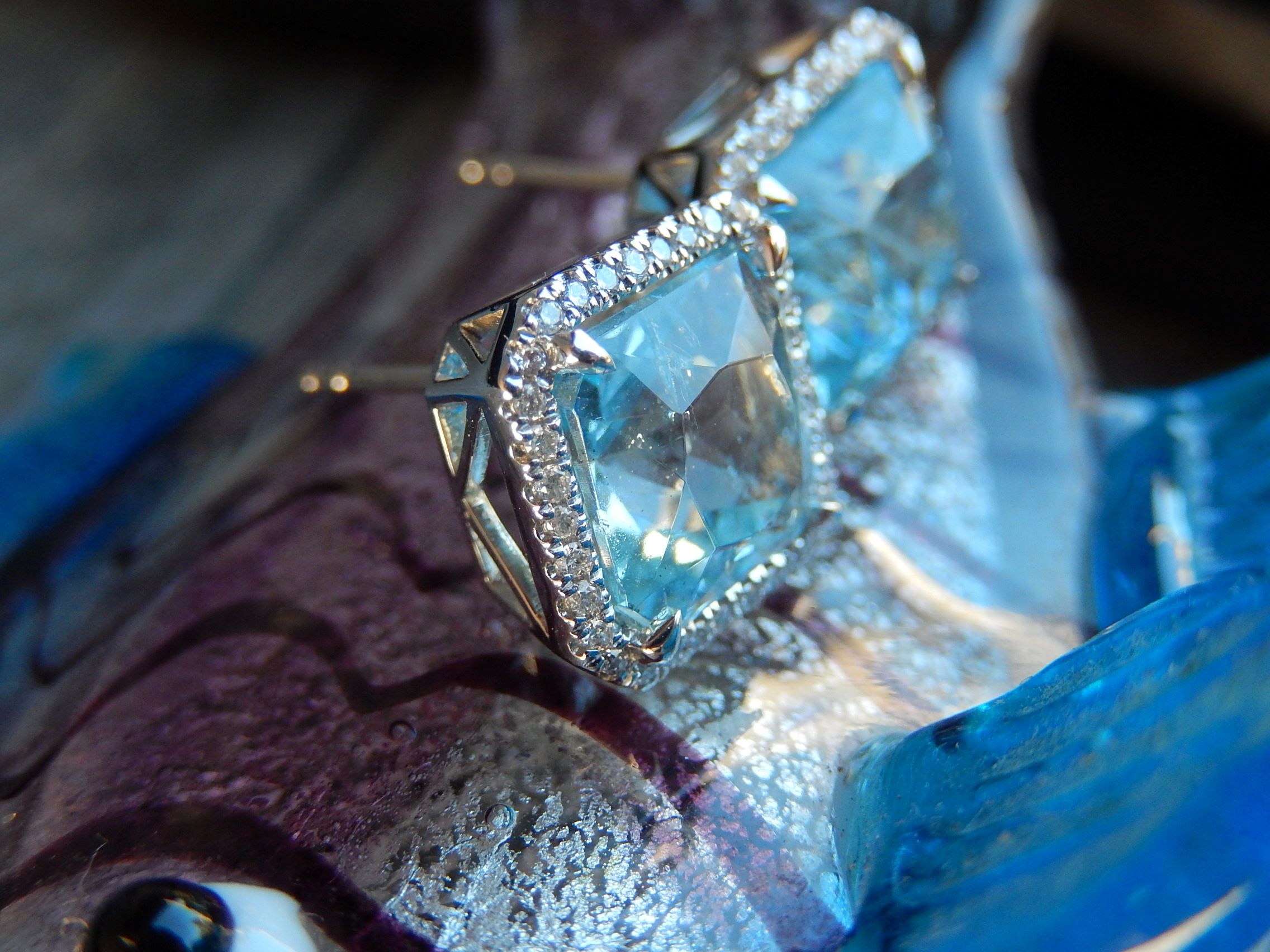 Aquamarine and Diamond Earrings in Platinum
