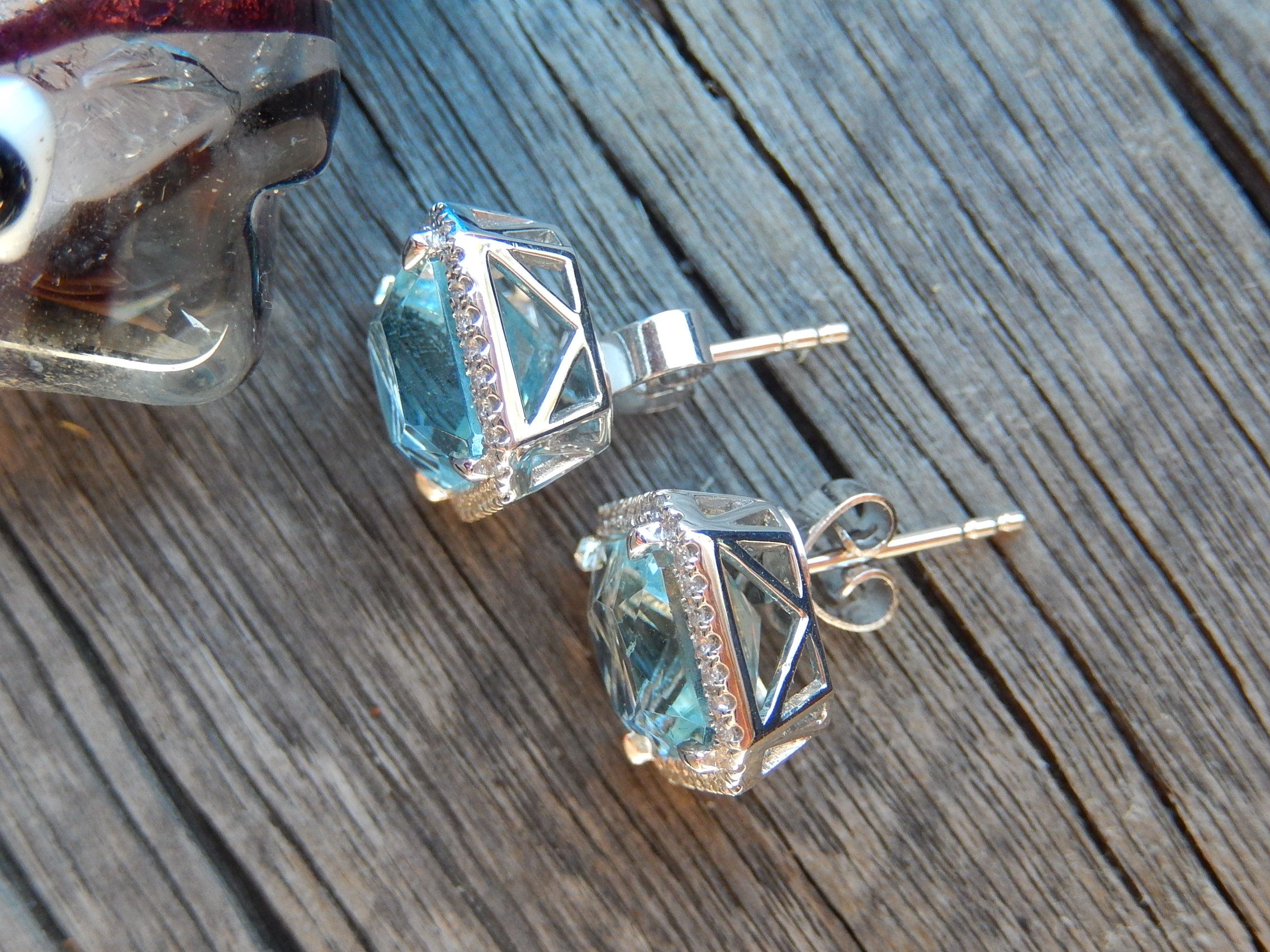 Aquamarine and Diamond Earrings in Platinum