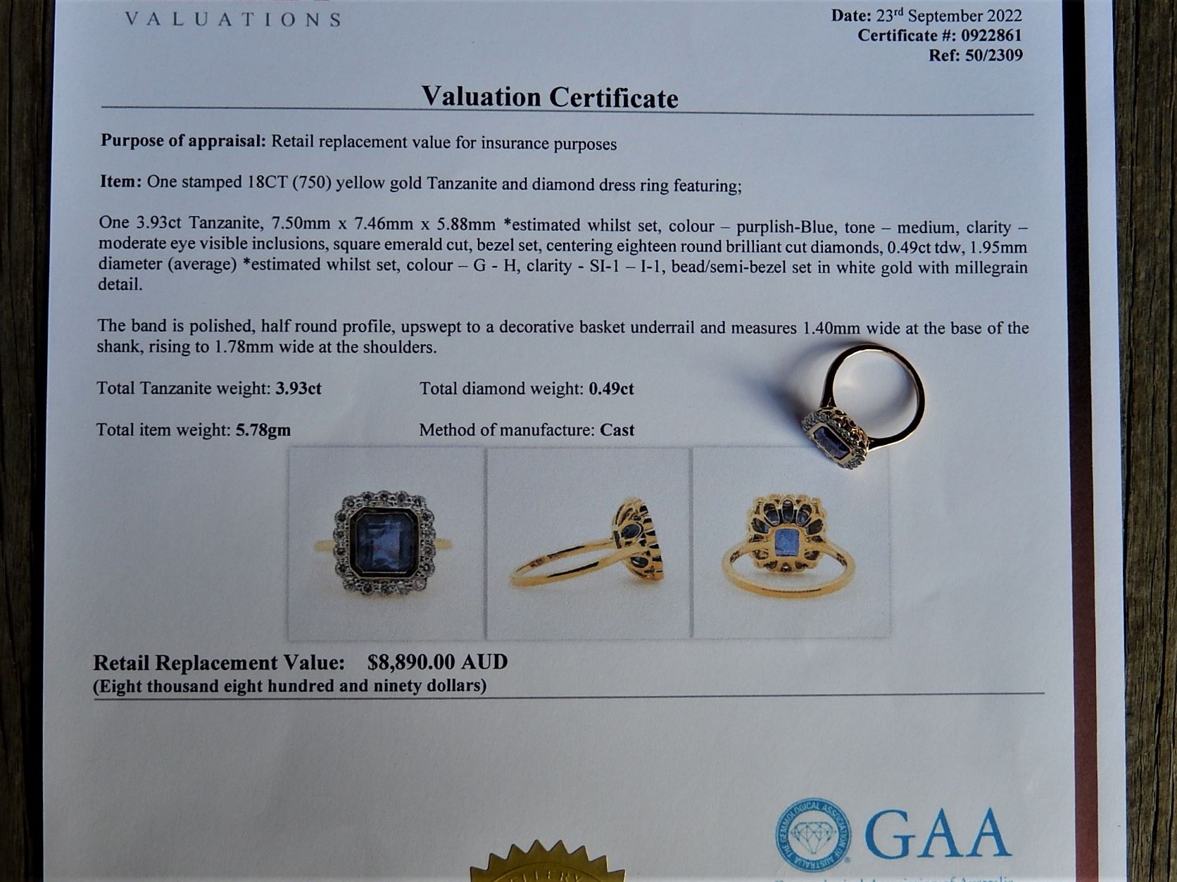 3.93ct Tanzanite and Diamond Ring in 18ct Gold
