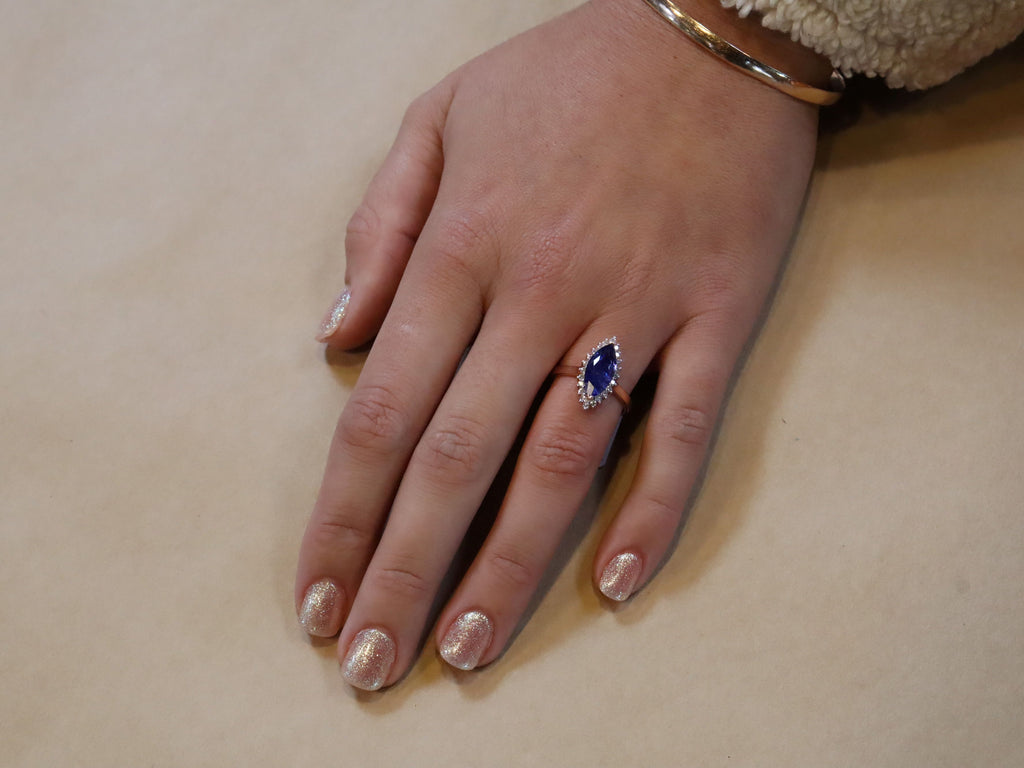 Marquise Cut Tanzanite and Diamond Ring in 14ct Rose Gold