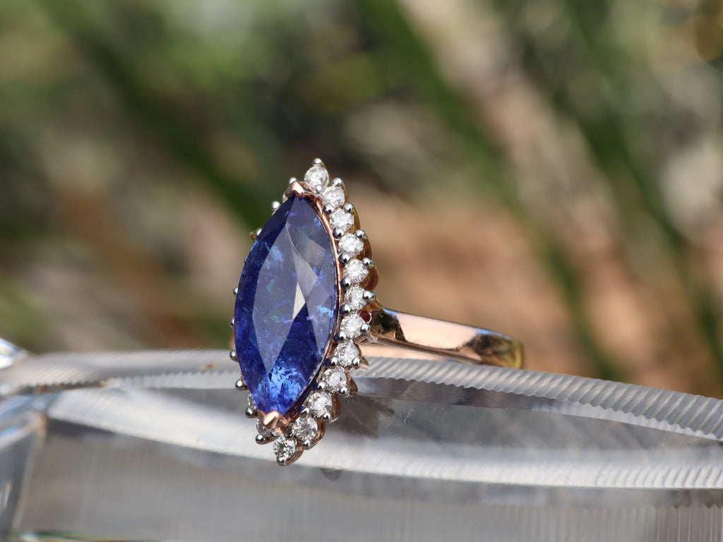 Marquise Cut Tanzanite and Diamond Ring in 14ct Rose Gold
