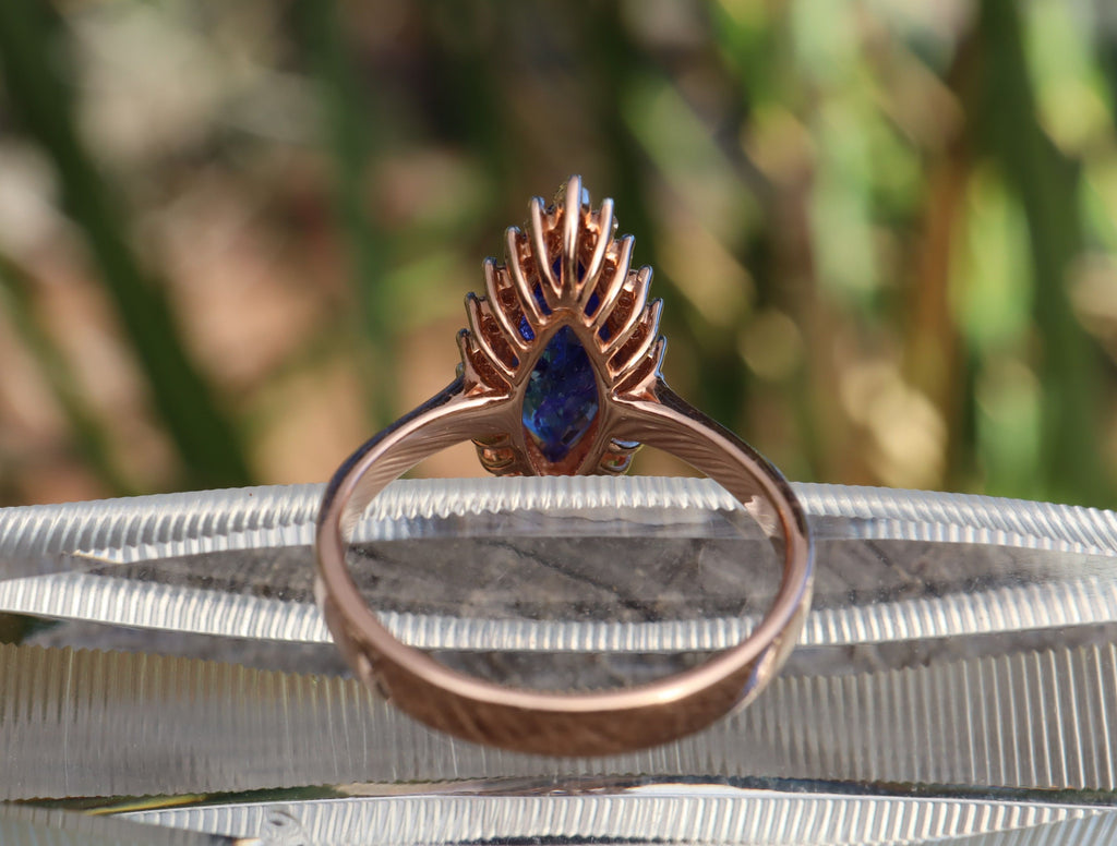 Marquise Cut Tanzanite and Diamond Ring in 14ct Rose Gold