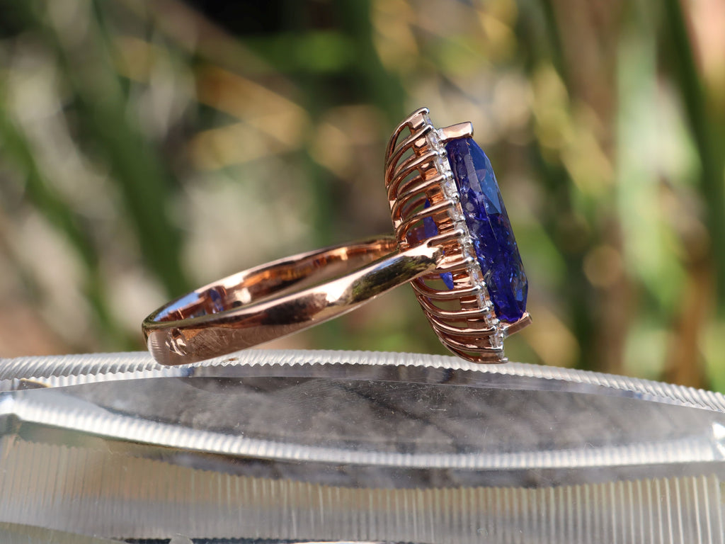 Marquise Cut Tanzanite and Diamond Ring in 14ct Rose Gold