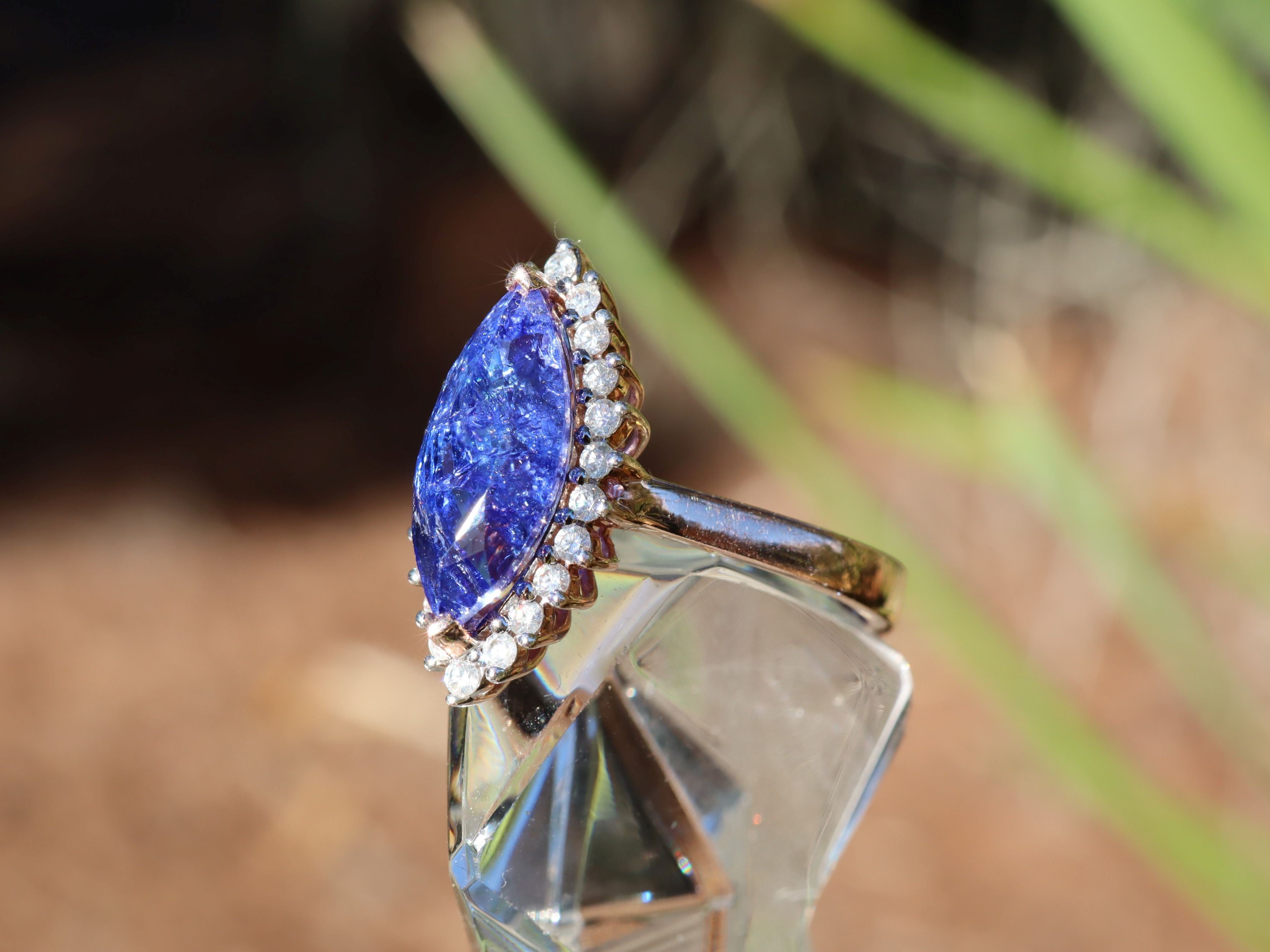 Marquise Cut Tanzanite and Diamond Ring in 14ct Rose Gold