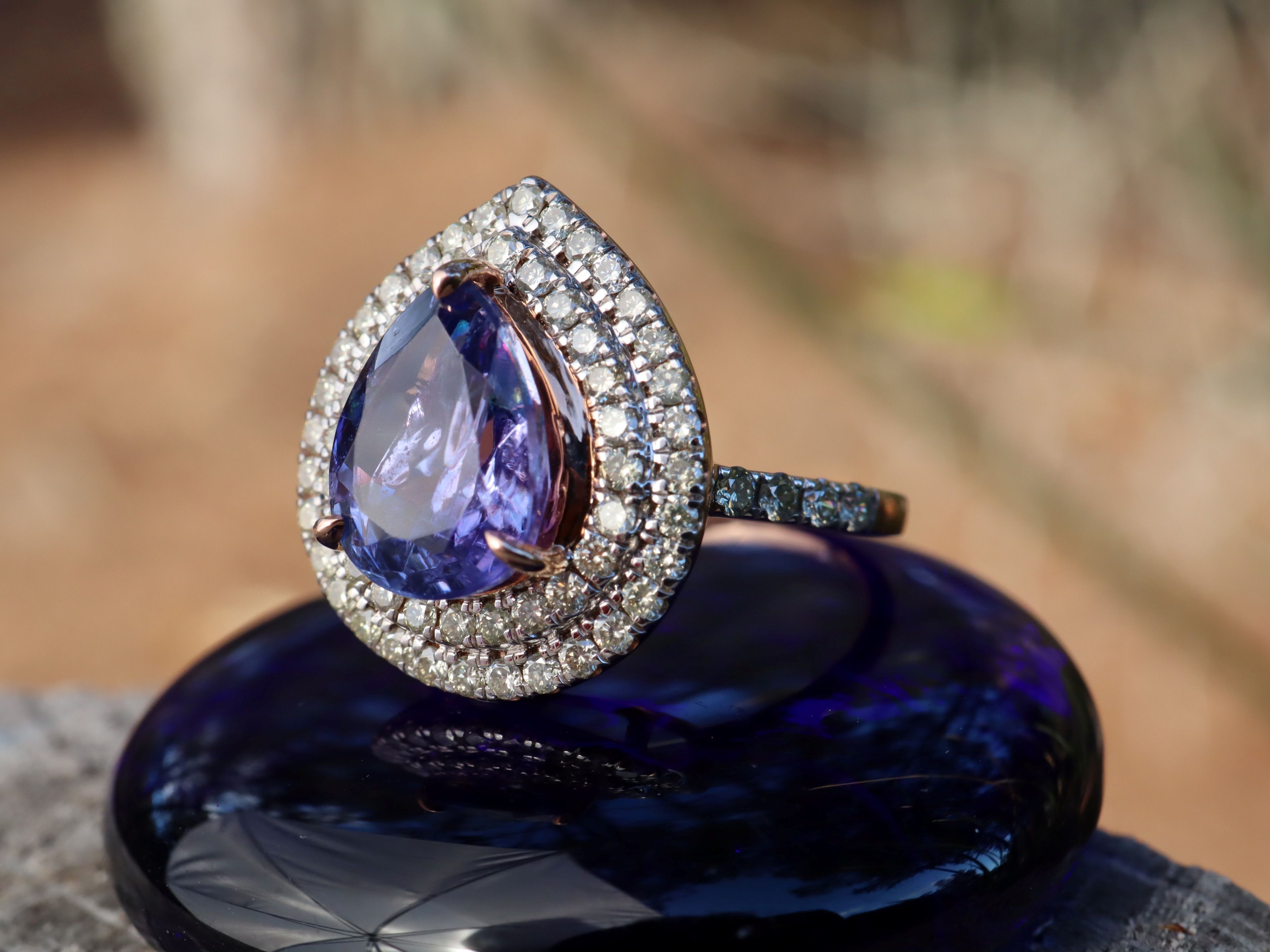 Tanzanite and Diamond Ring in 14ct Rose Gold