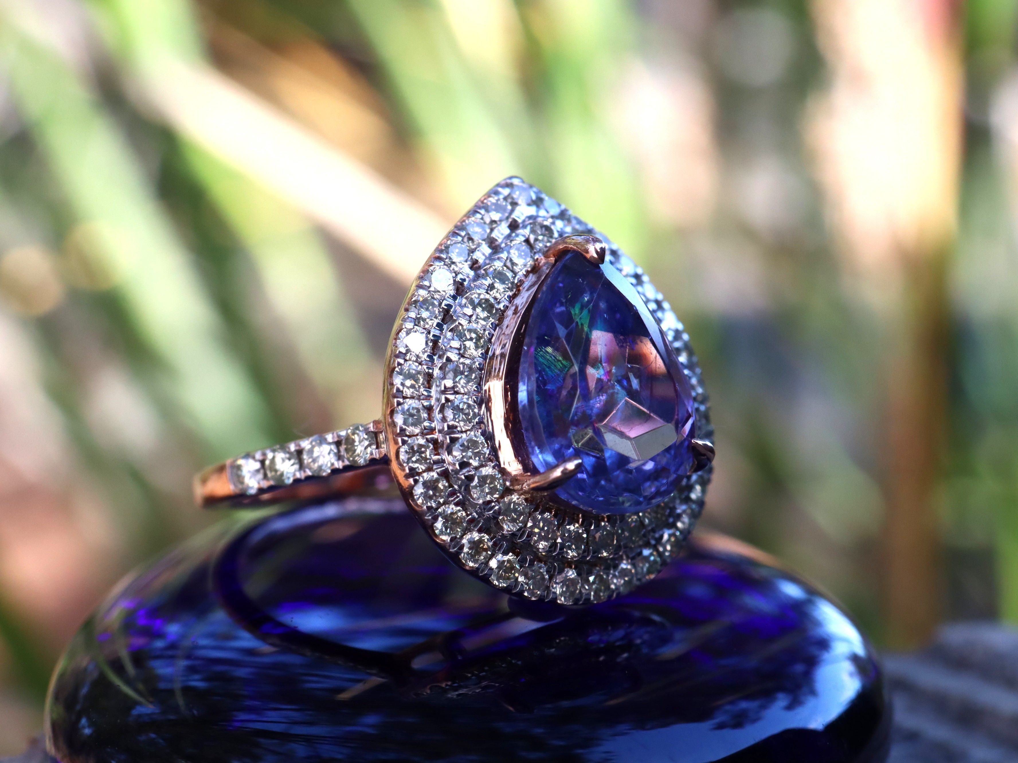 Tanzanite and Diamond Ring in 14ct Rose Gold