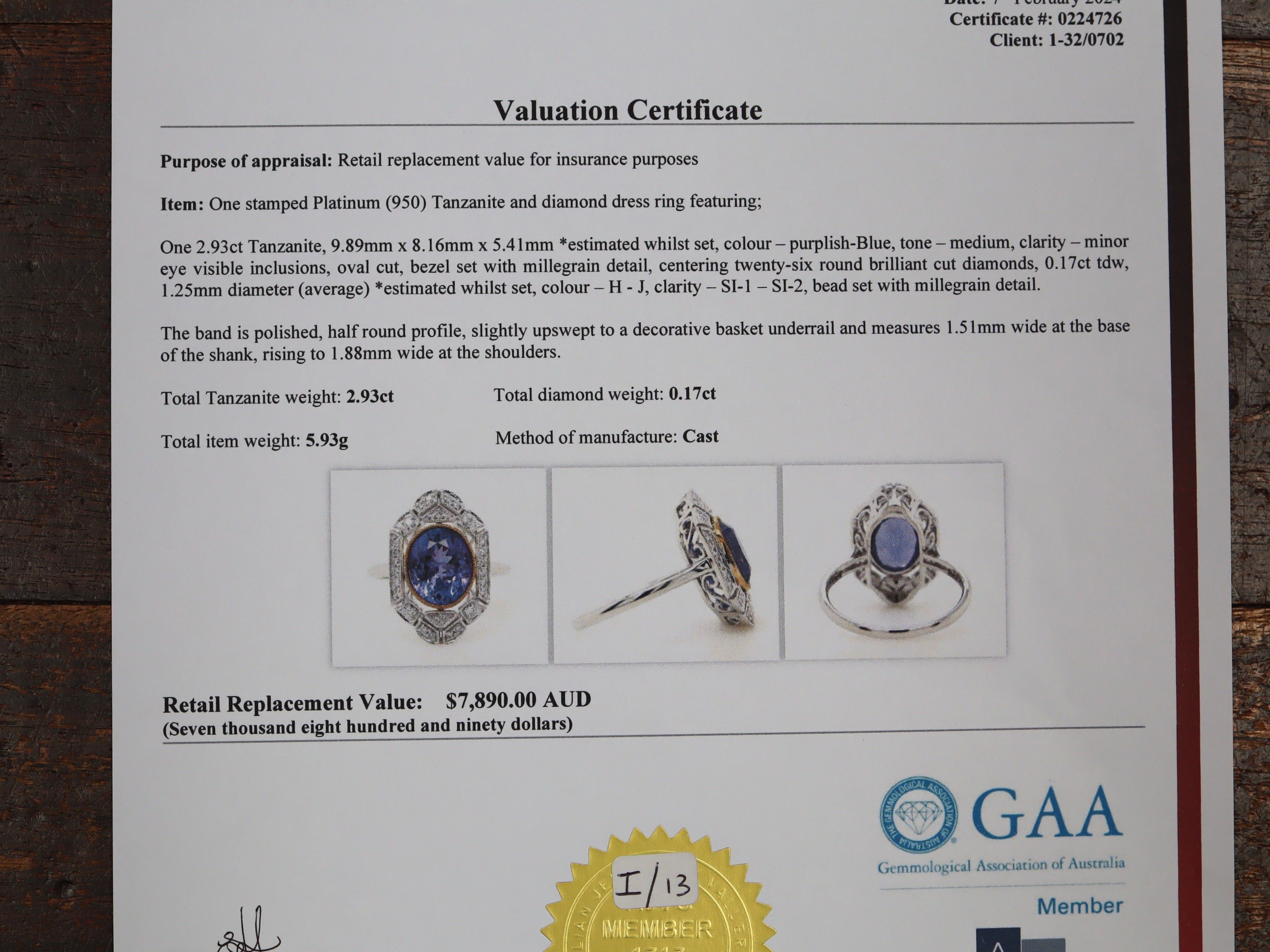 Tanzanite and Diamond Ring in Platinum