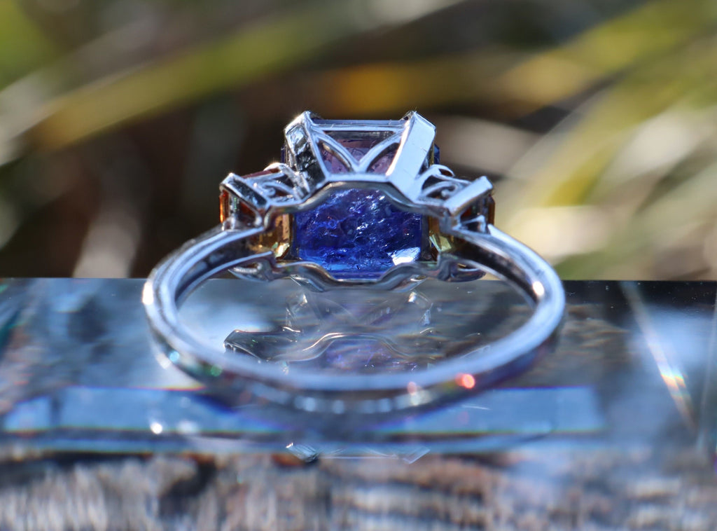Tanzanite and Orange Sapphire Ring in 14ct White Gold