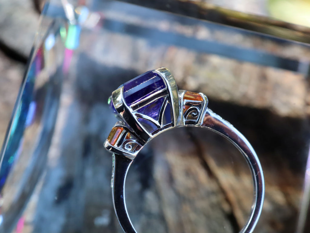 Tanzanite and Orange Sapphire Ring in 14ct White Gold
