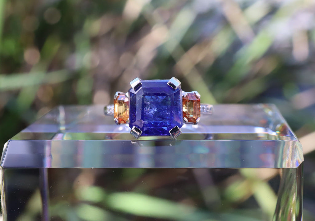Tanzanite and Orange Sapphire Ring in 14ct White Gold