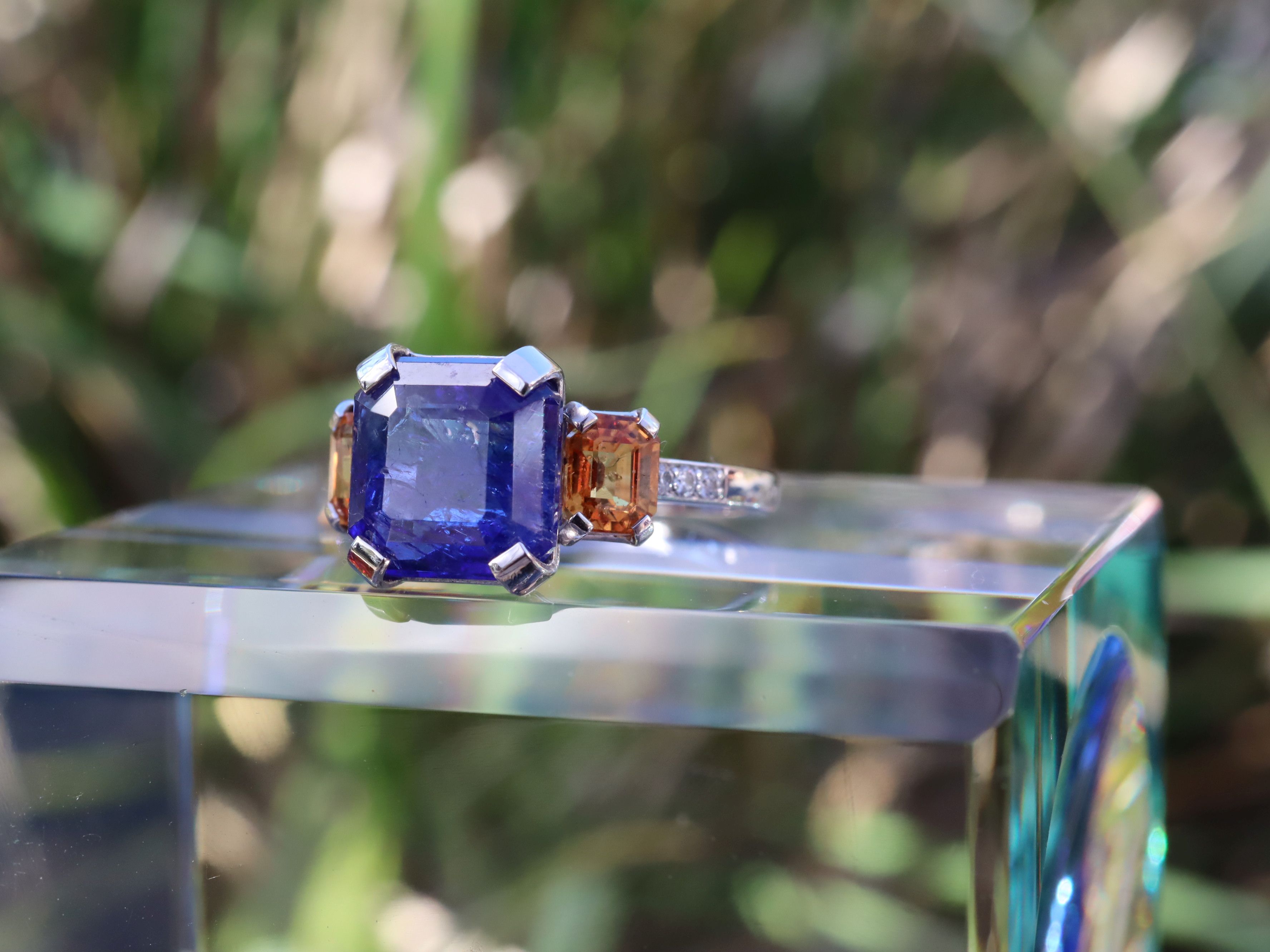 Tanzanite and Orange Sapphire Ring in 14ct White Gold