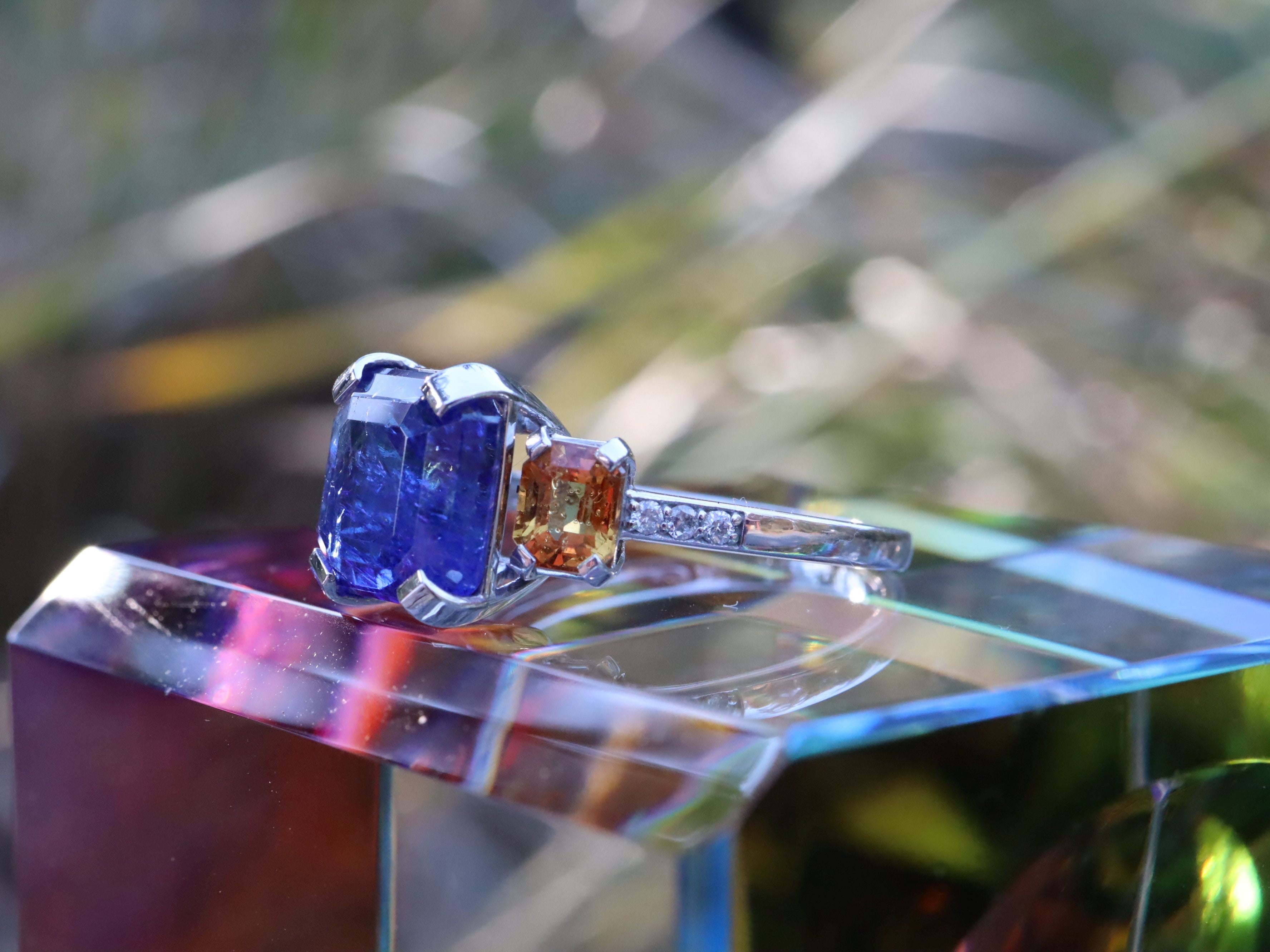Tanzanite and Orange Sapphire Ring in 14ct White Gold
