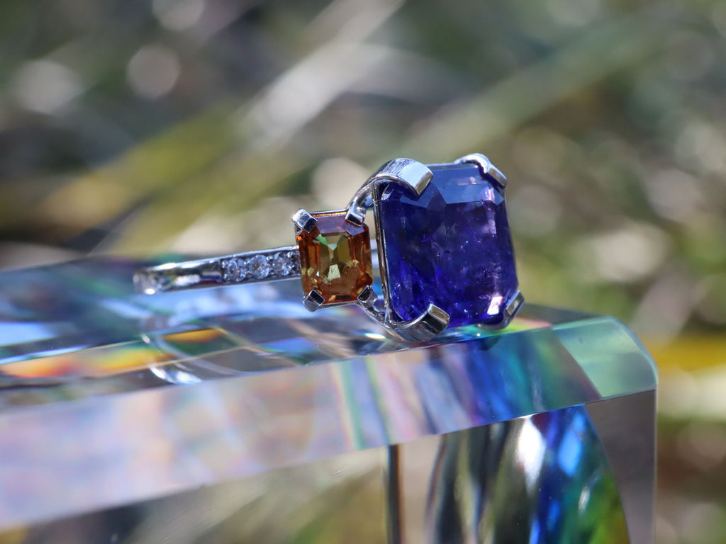 Tanzanite and Orange Sapphire Ring in 14ct White Gold