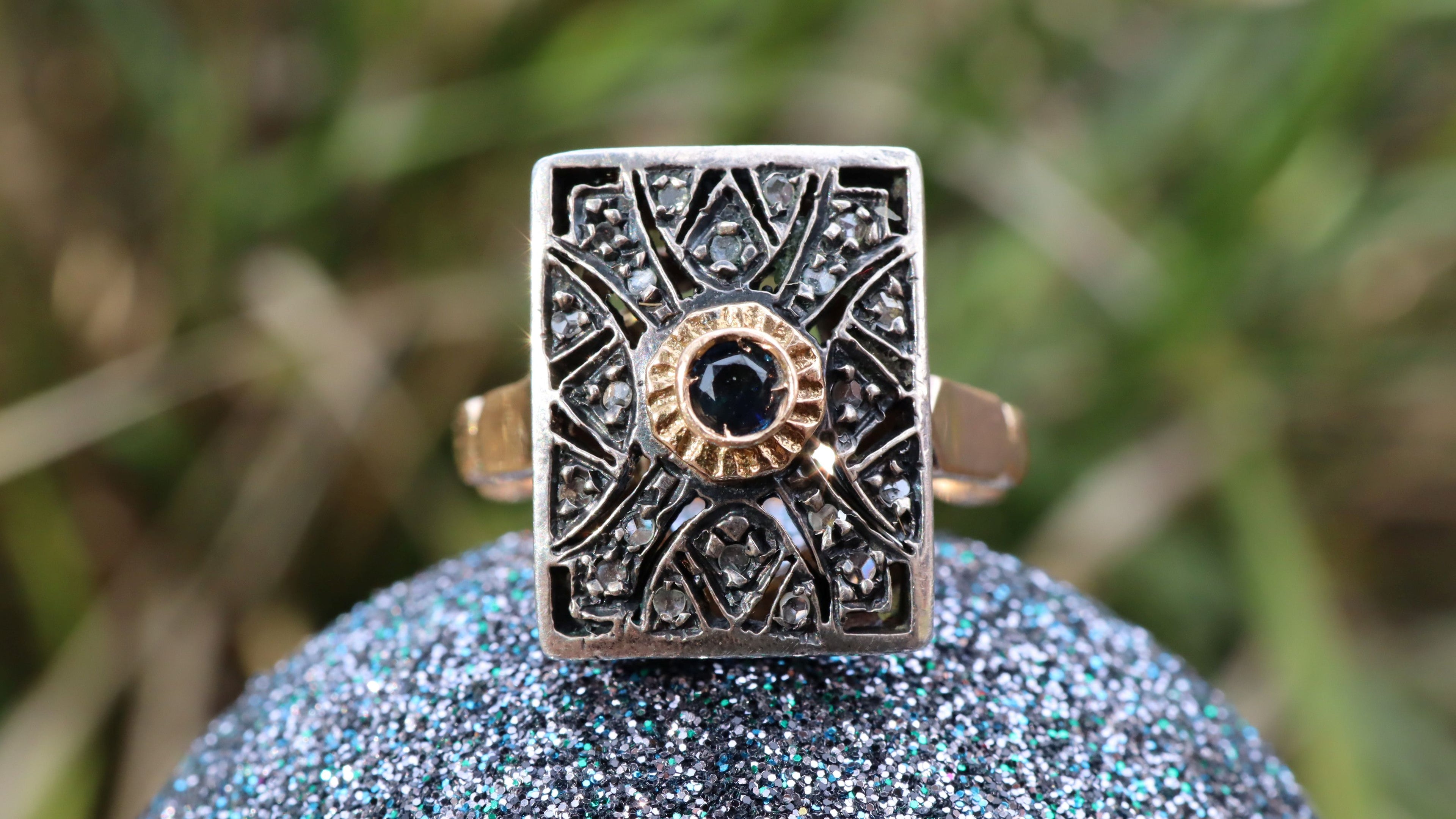 Sapphire and Marcasite Ring in 14ct Rose Gold