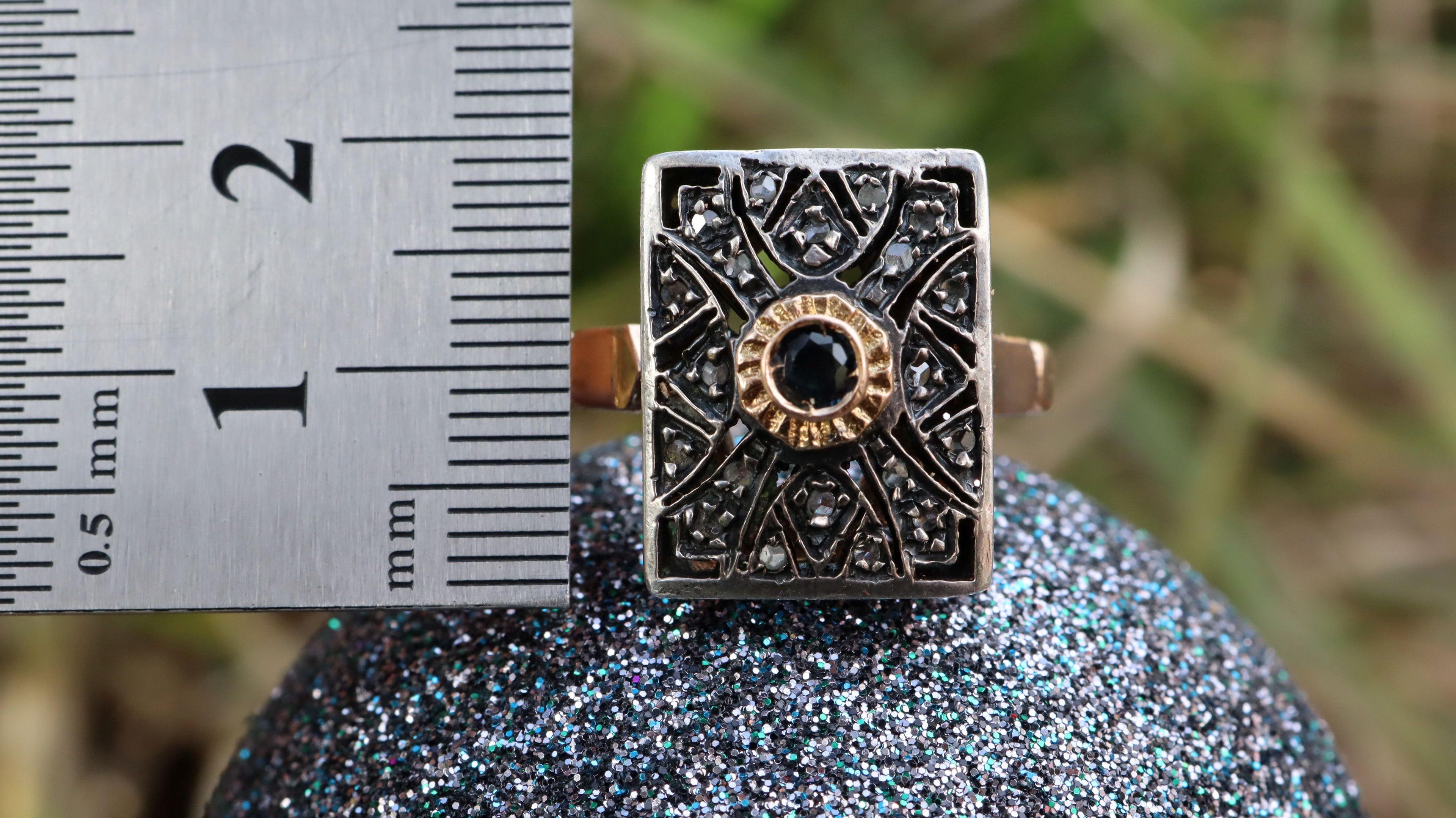 Sapphire and Marcasite Ring in 14ct Rose Gold