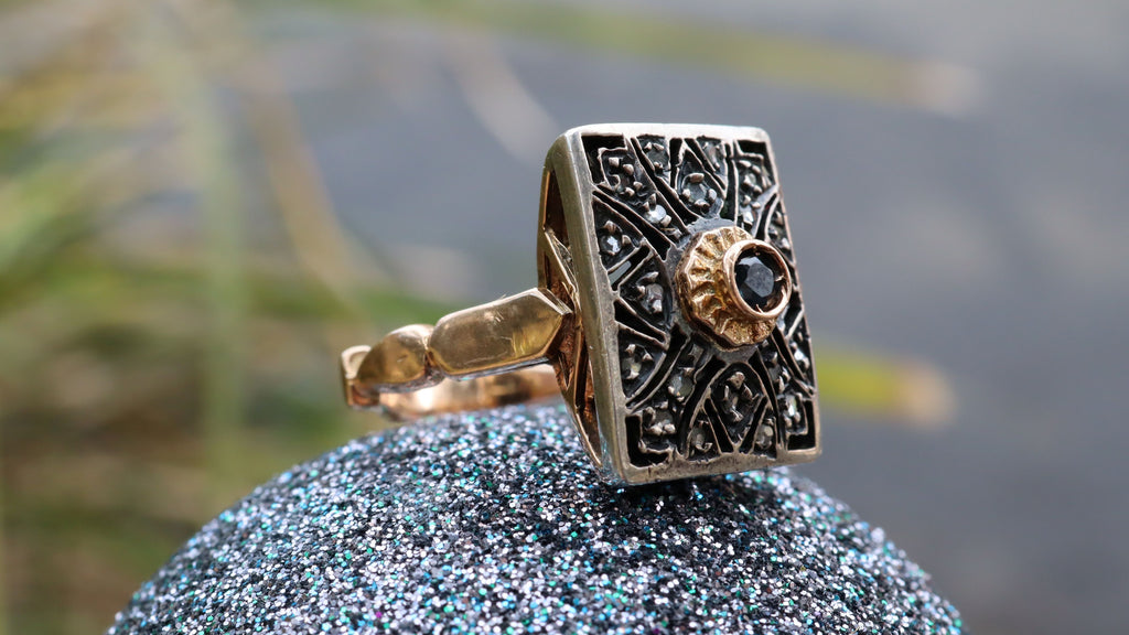 Sapphire and Marcasite Ring in 14ct Rose Gold