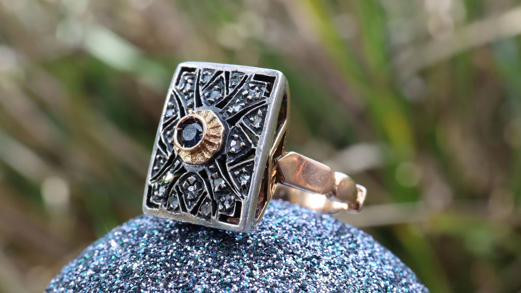 Sapphire and Marcasite Ring in 14ct Rose Gold