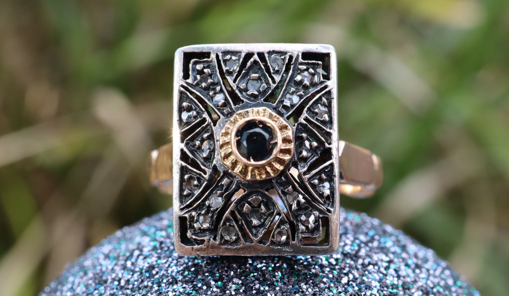 Sapphire and Marcasite Ring in 14ct Rose Gold