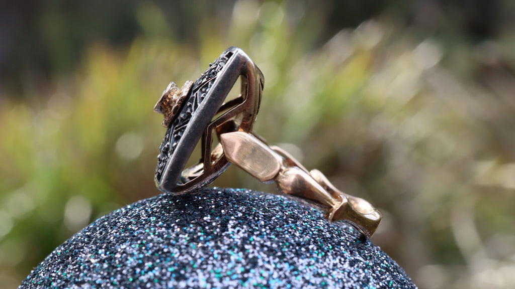 Sapphire and Marcasite Ring in 14ct Rose Gold