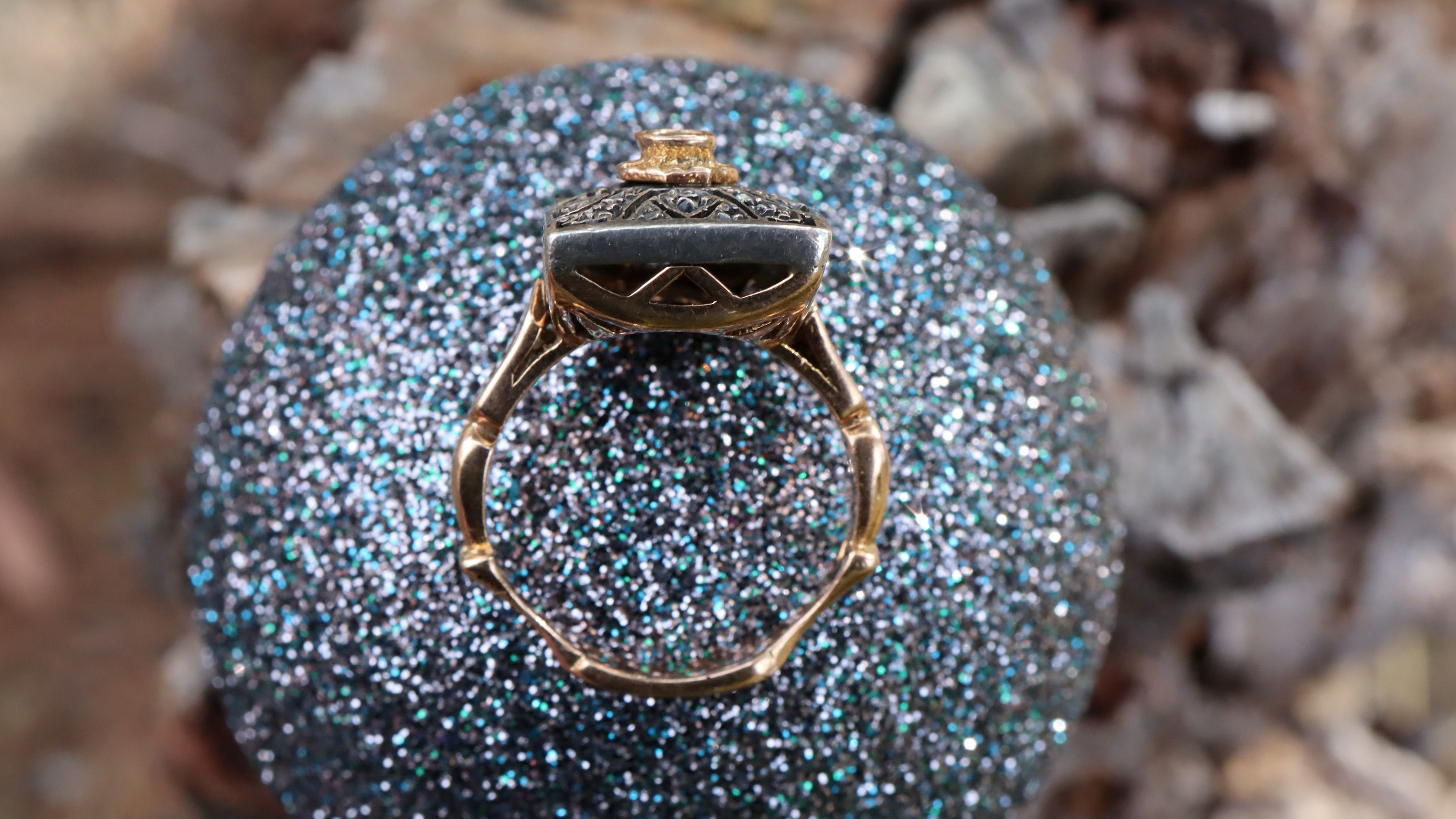 Sapphire and Marcasite Ring in 14ct Rose Gold