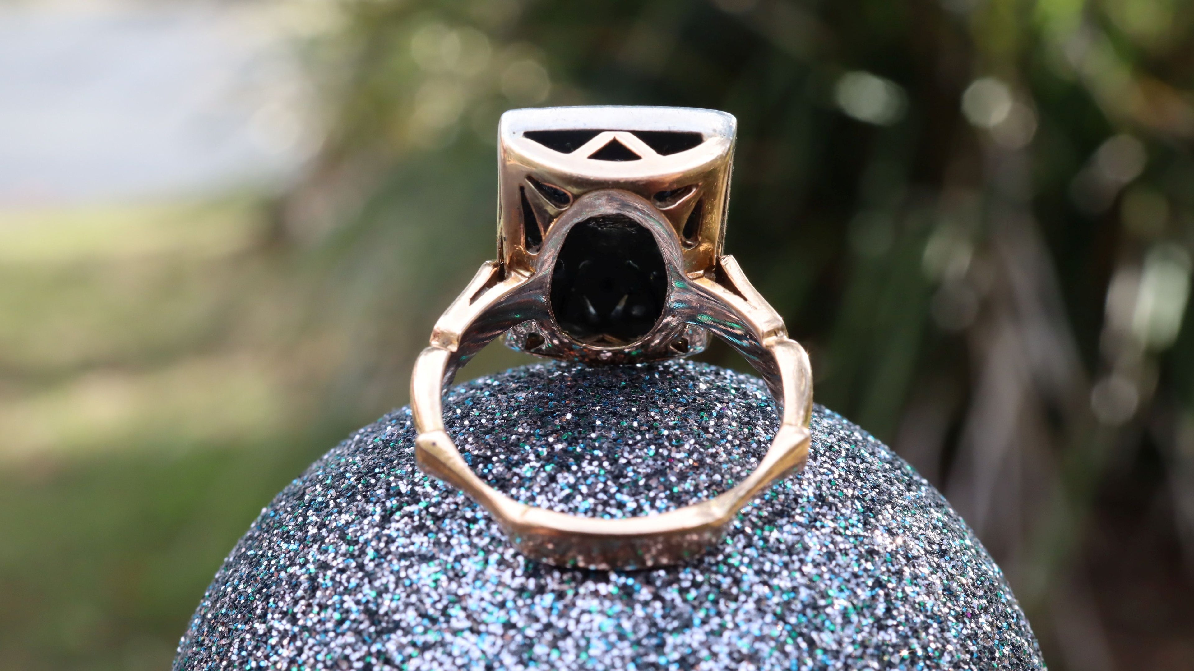 Sapphire and Marcasite Ring in 14ct Rose Gold