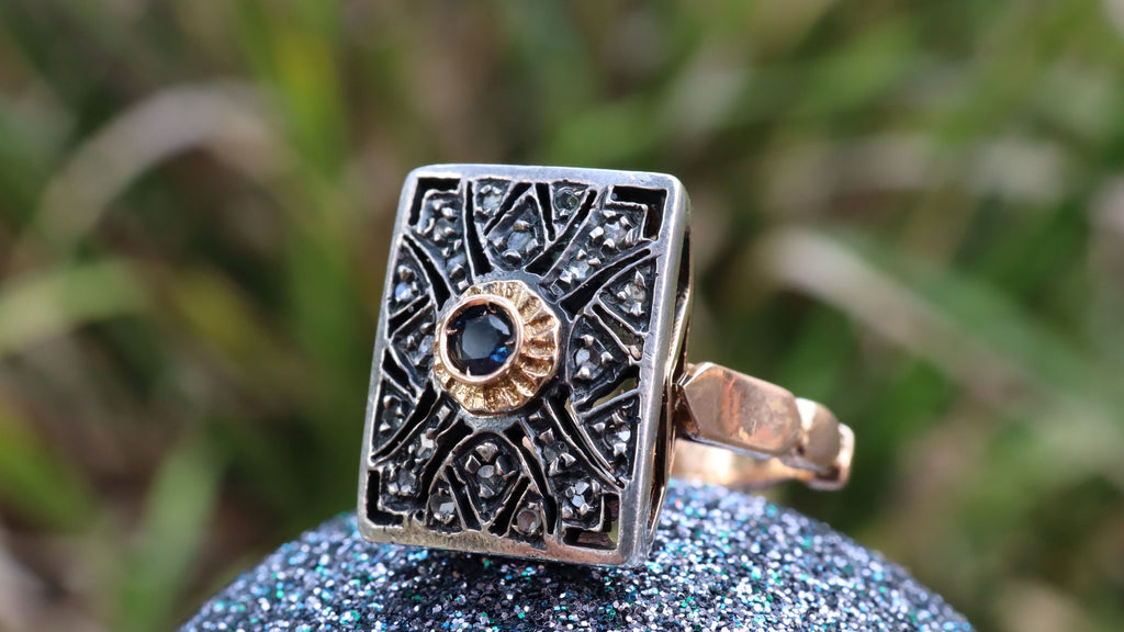 Sapphire and Marcasite Ring in 14ct Rose Gold
