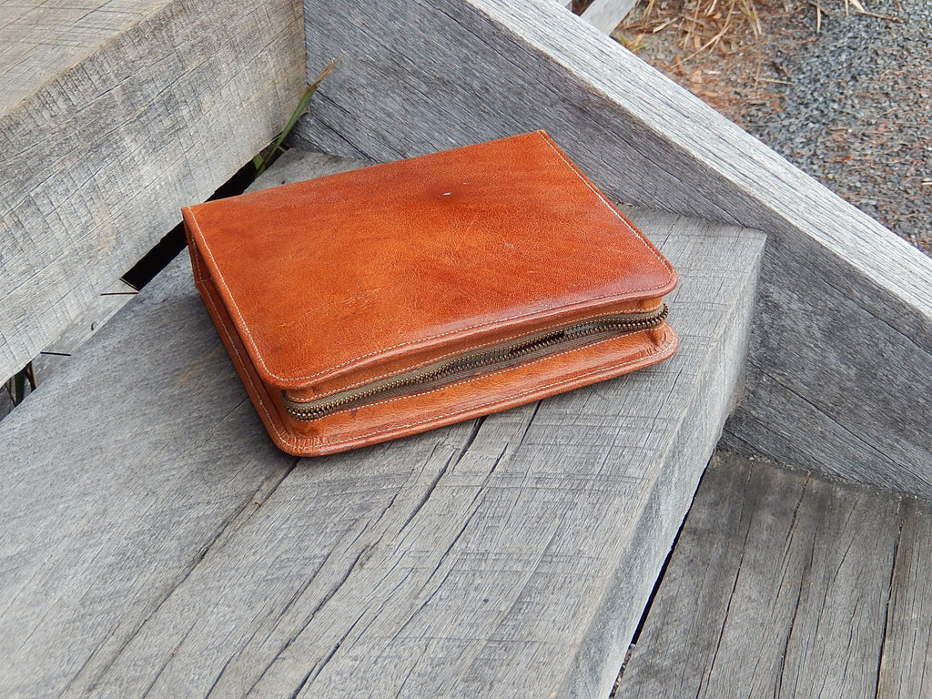 Brown Kangaroo Skin Vanity Case with Shaving Items c.1970
