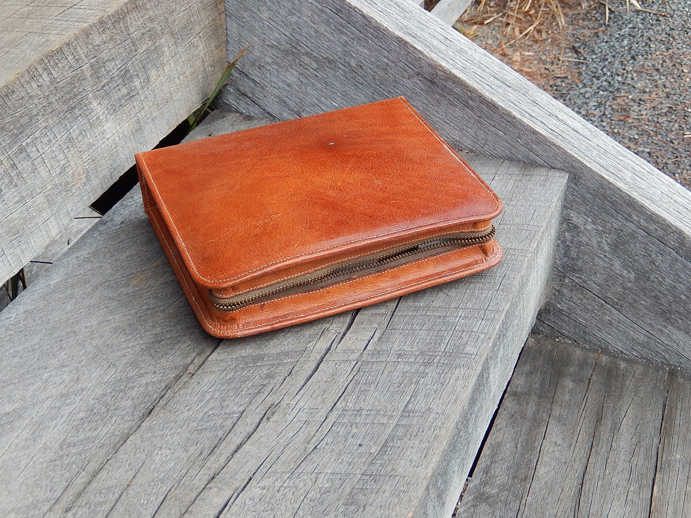 Brown Kangaroo Skin Vanity Case with Shaving Items c.1970