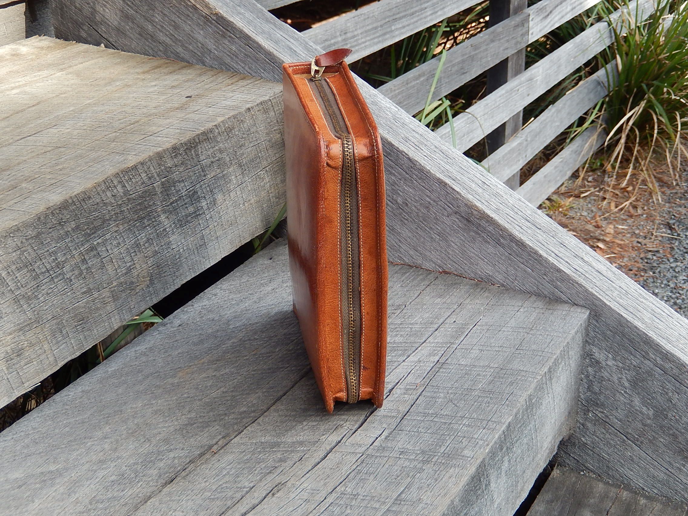 Brown Kangaroo Skin Vanity Case with Shaving Items c.1970