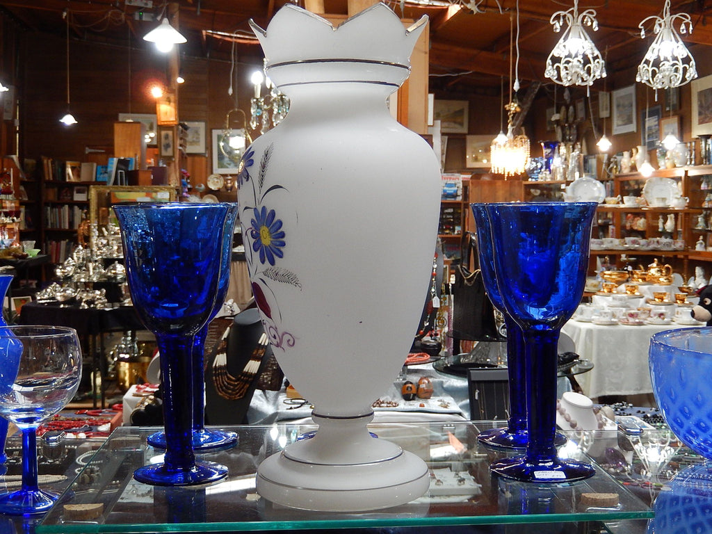 Victorian Hand Painted Milk Glass Vase