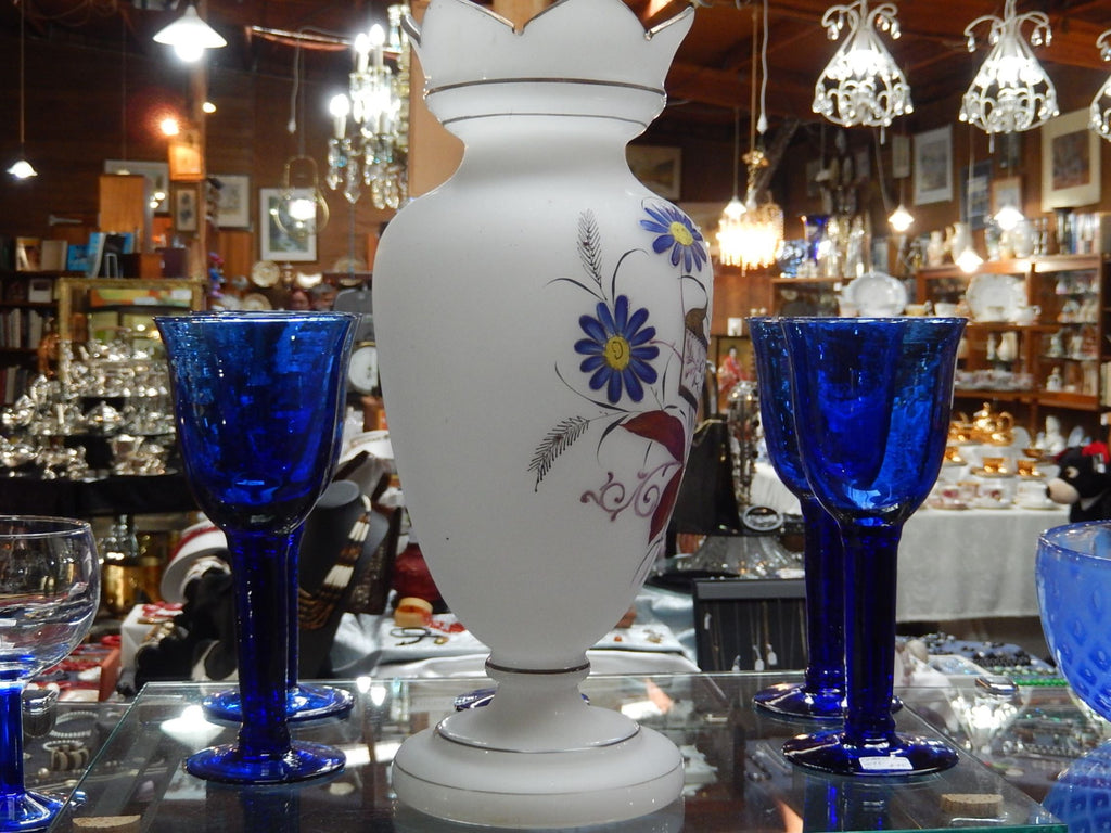 Victorian Hand Painted Milk Glass Vase