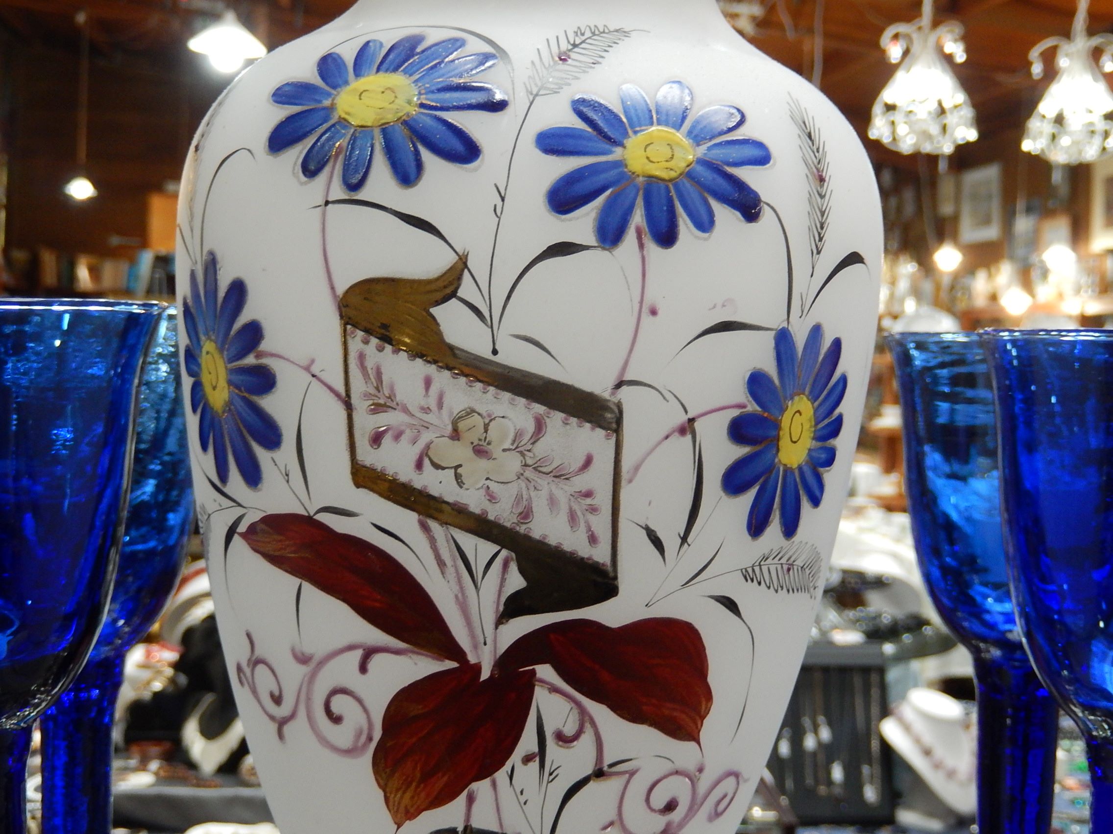 Victorian Hand Painted Milk Glass Vase